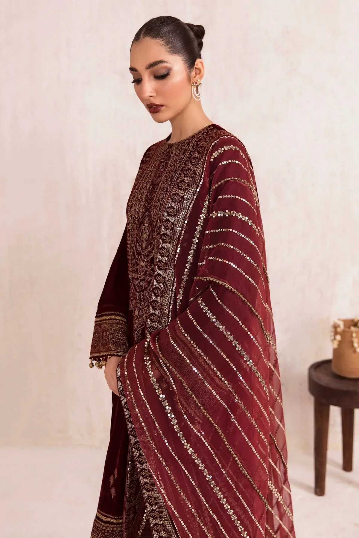 Jazmine Luxury Formel Velvet Collection-Qalb 3 Pc Unstitched - Image 3