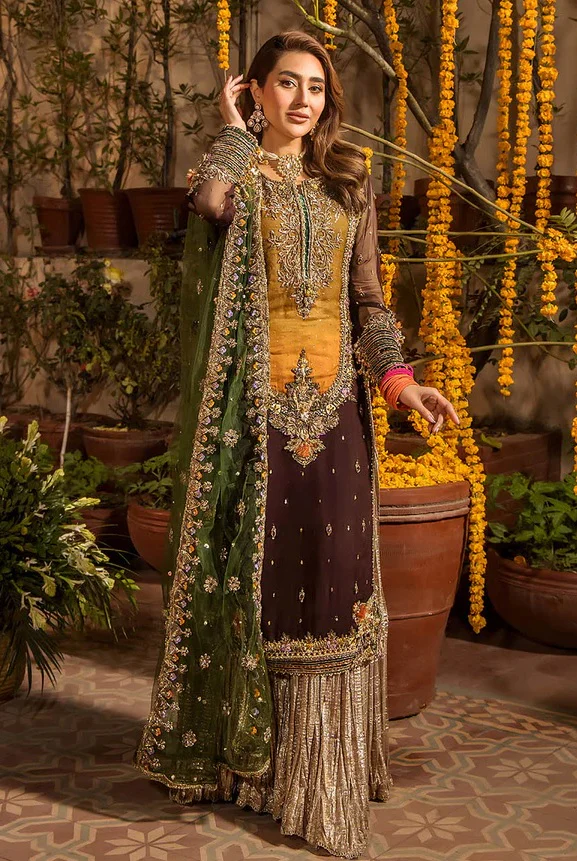 Khudabaksh Luxury Chiffon Dress Embroidered 3 Piece Unstitched - P-265 - Image 3