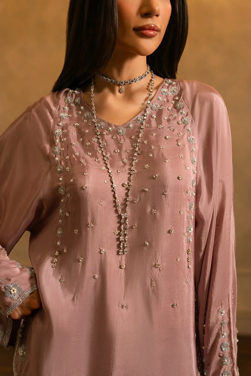 Lulusar - Luxury Raw Silk Embroidered 3 Piece Unstitched - Namil Top - Image 2