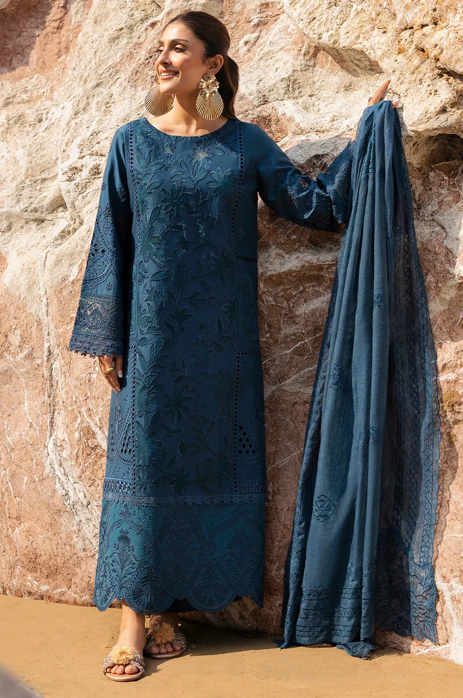 Mahnur - Luxury Lawn Embroidered 3 Piece Unstitched - Iris - Image 2