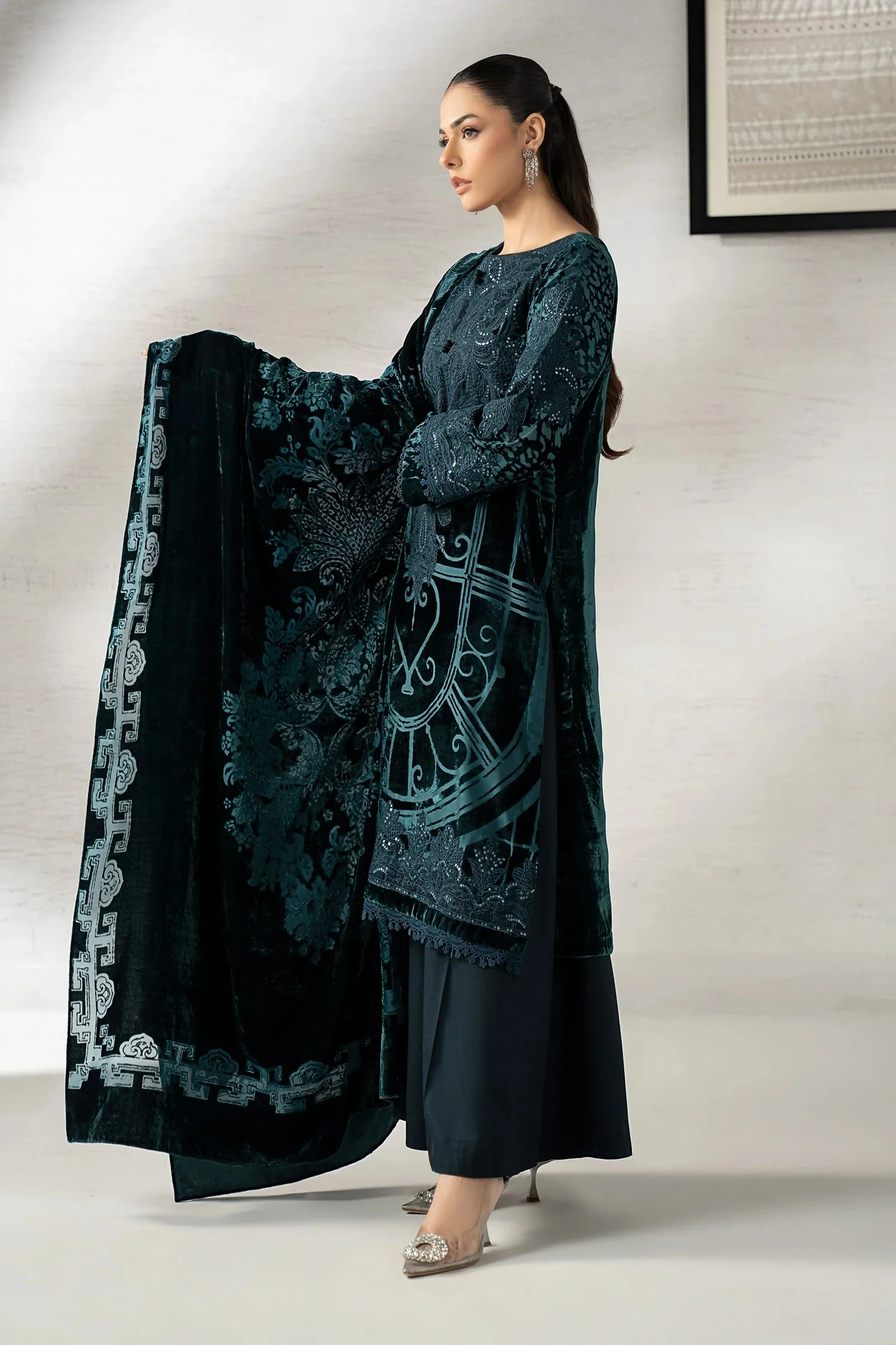 Maira.B - Luxury Velvet Embroidered Palachi 3 Piece Unstitched - DW-W25-19- - Image 3