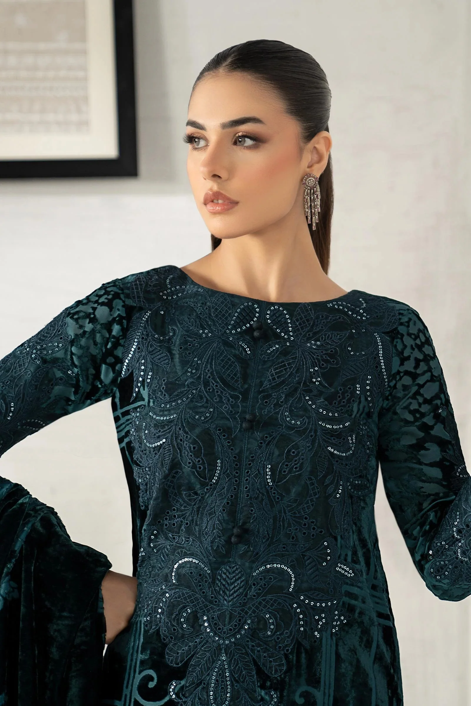 Maira.B - Luxury Velvet Embroidered Palachi 3 Piece Unstitched - DW-W25-19- - Image 4