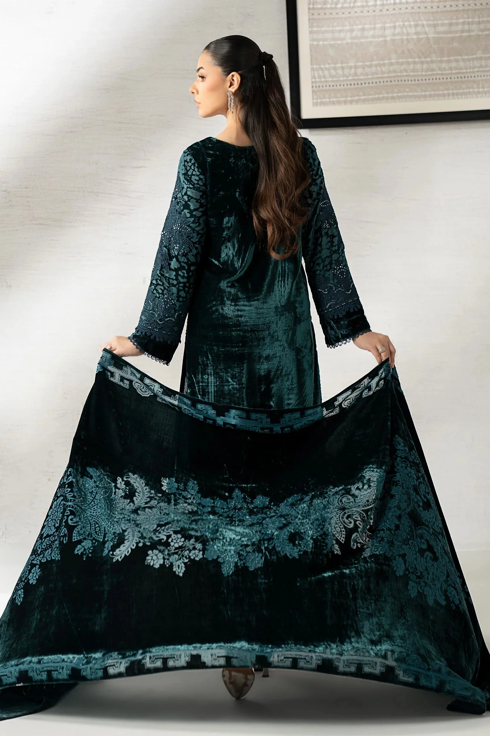 Maira.B - Luxury Velvet Embroidered Palachi 3 Piece Unstitched - DW-W25-19- - Image 5