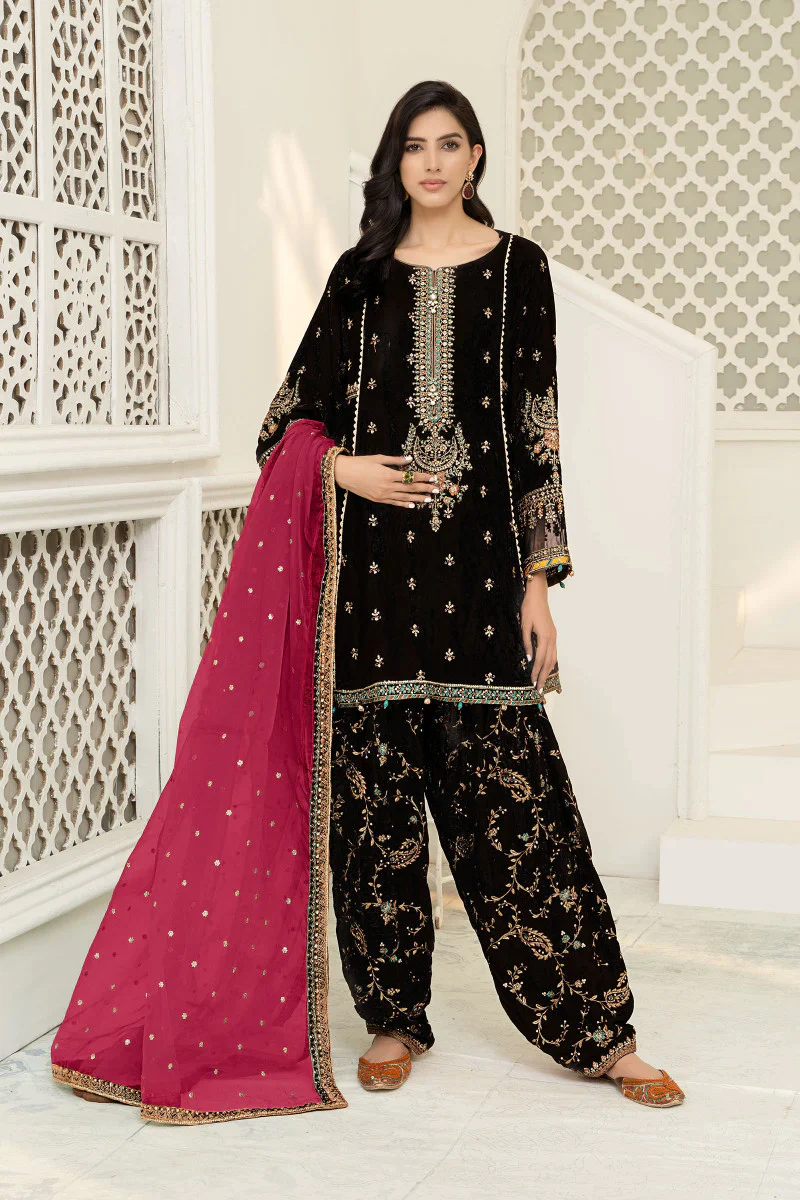 Maria.B Black Unstitched 3 Pc Formal Velvet Collection SF-W220