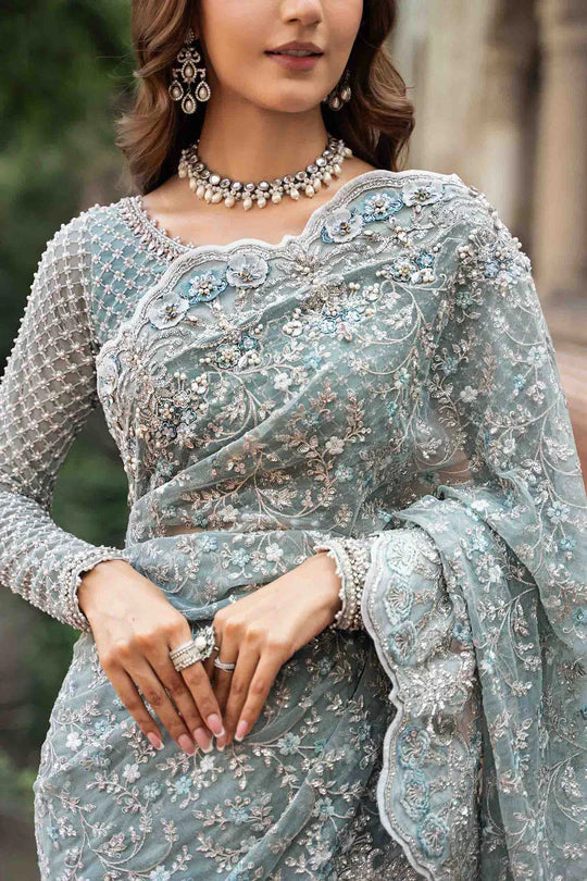 Maria.B Couture Net Embroidered Saree Fully Hand Emblishment MC-1011 - Image 4