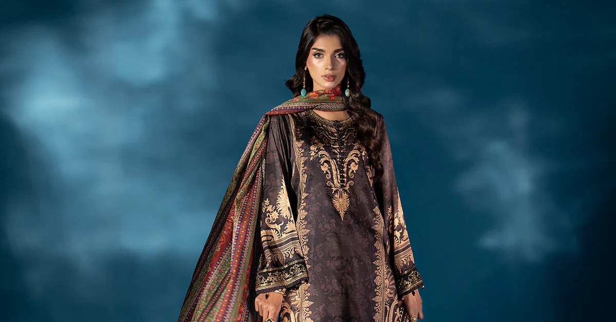 Maria.B Embroidered Satin Silk Suit 3 Pc Unstitched MPS-W25-02 - Image 10