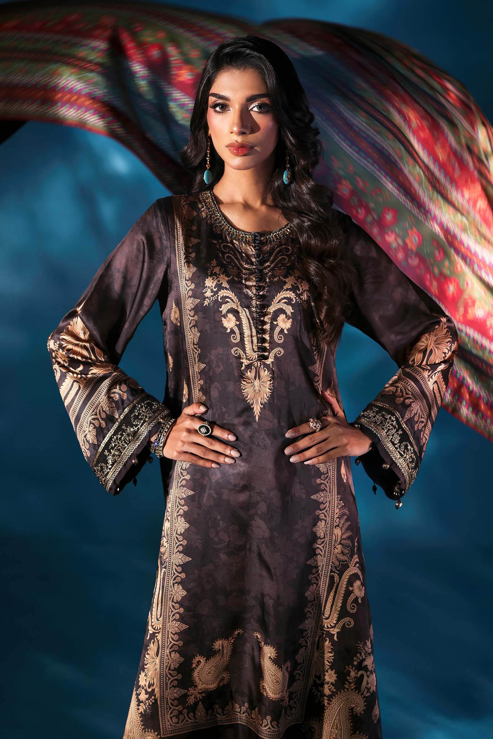 Maria.B Embroidered Satin Silk Suit 3 Pc Unstitched MPS-W25-02 - Image 3