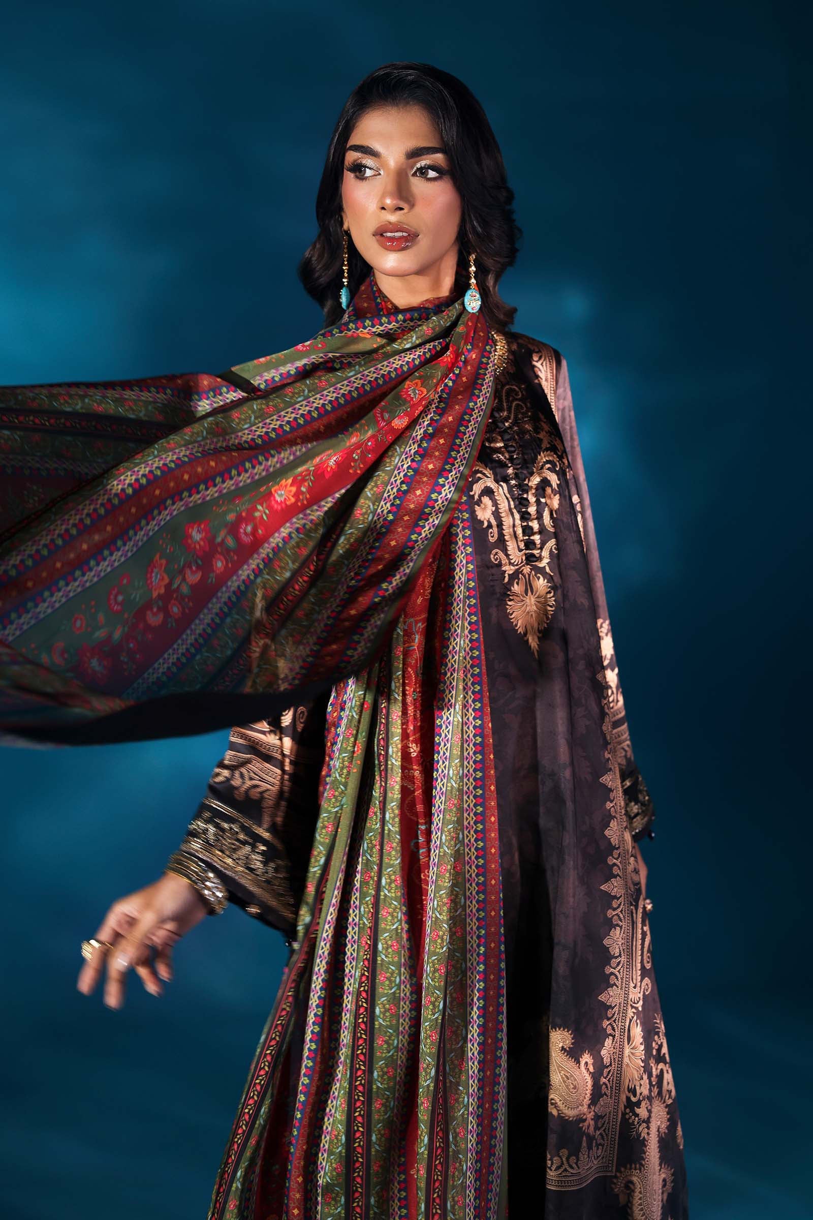 Maria.B Embroidered Satin Silk Suit 3 Pc Unstitched MPS-W25-02 - Image 4