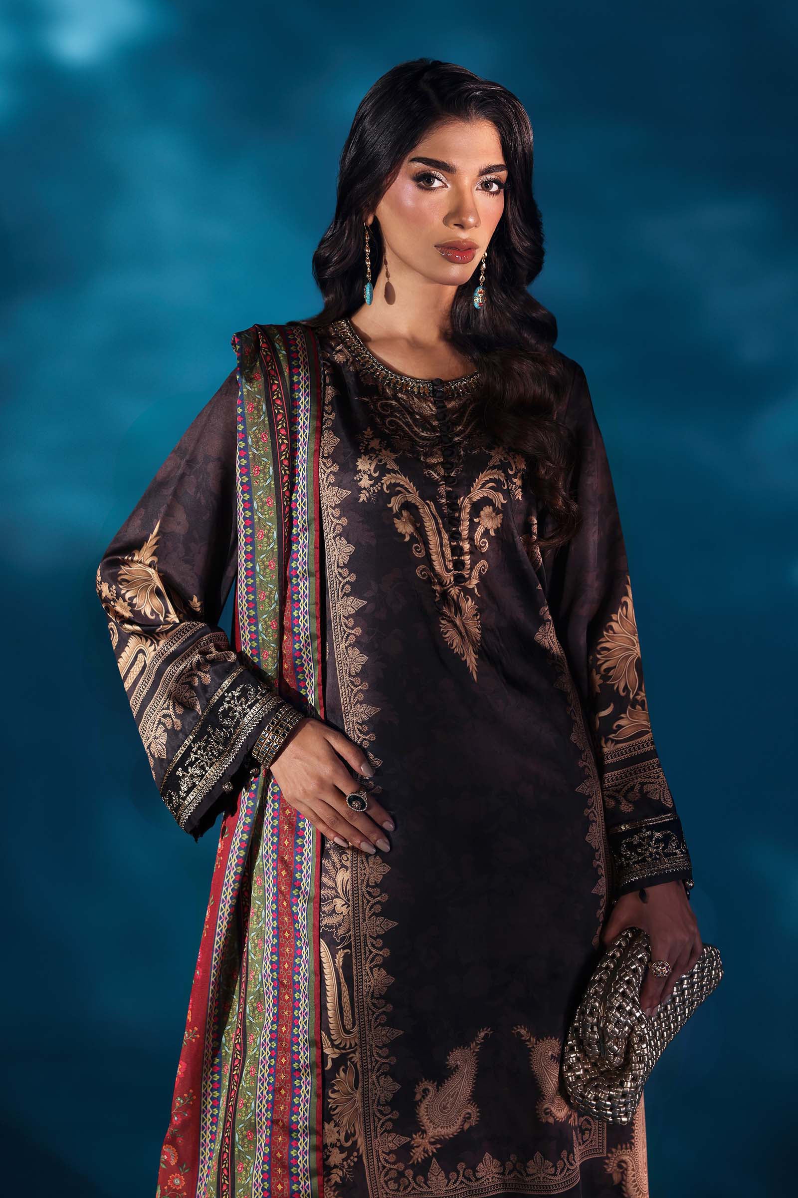 Maria.B Embroidered Satin Silk Suit 3 Pc Unstitched MPS-W25-02 - Image 5