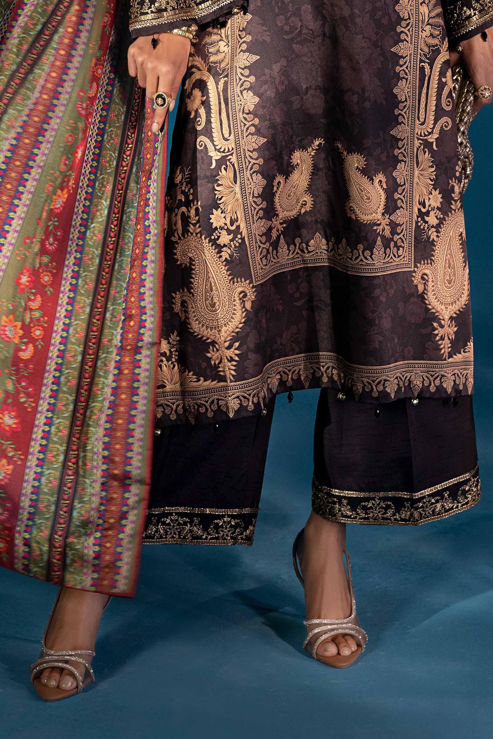 Maria.B Embroidered Satin Silk Suit 3 Pc Unstitched MPS-W25-02 - Image 7