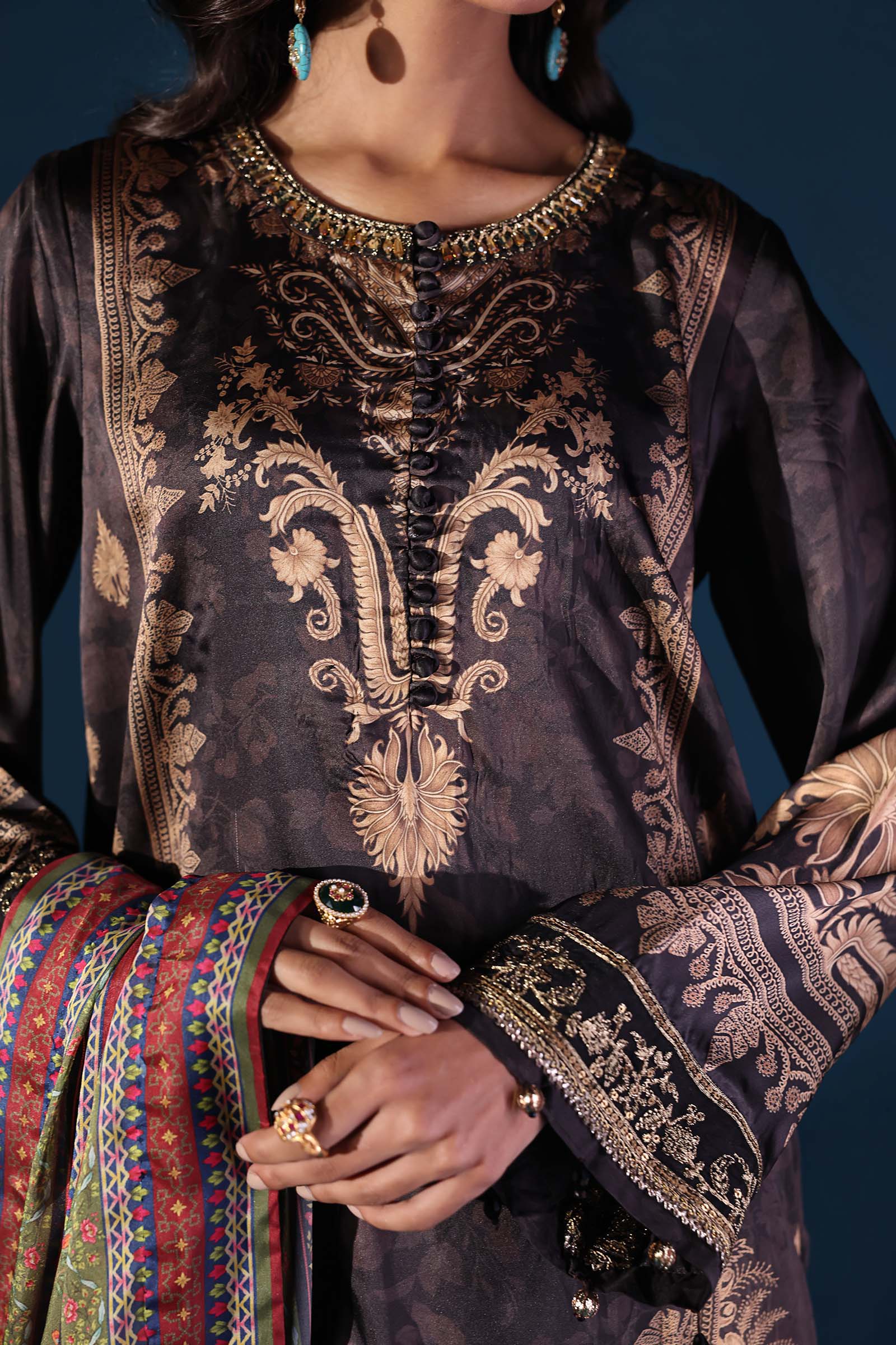Maria.B Embroidered Satin Silk Suit 3 Pc Unstitched MPS-W25-02 - Image 9
