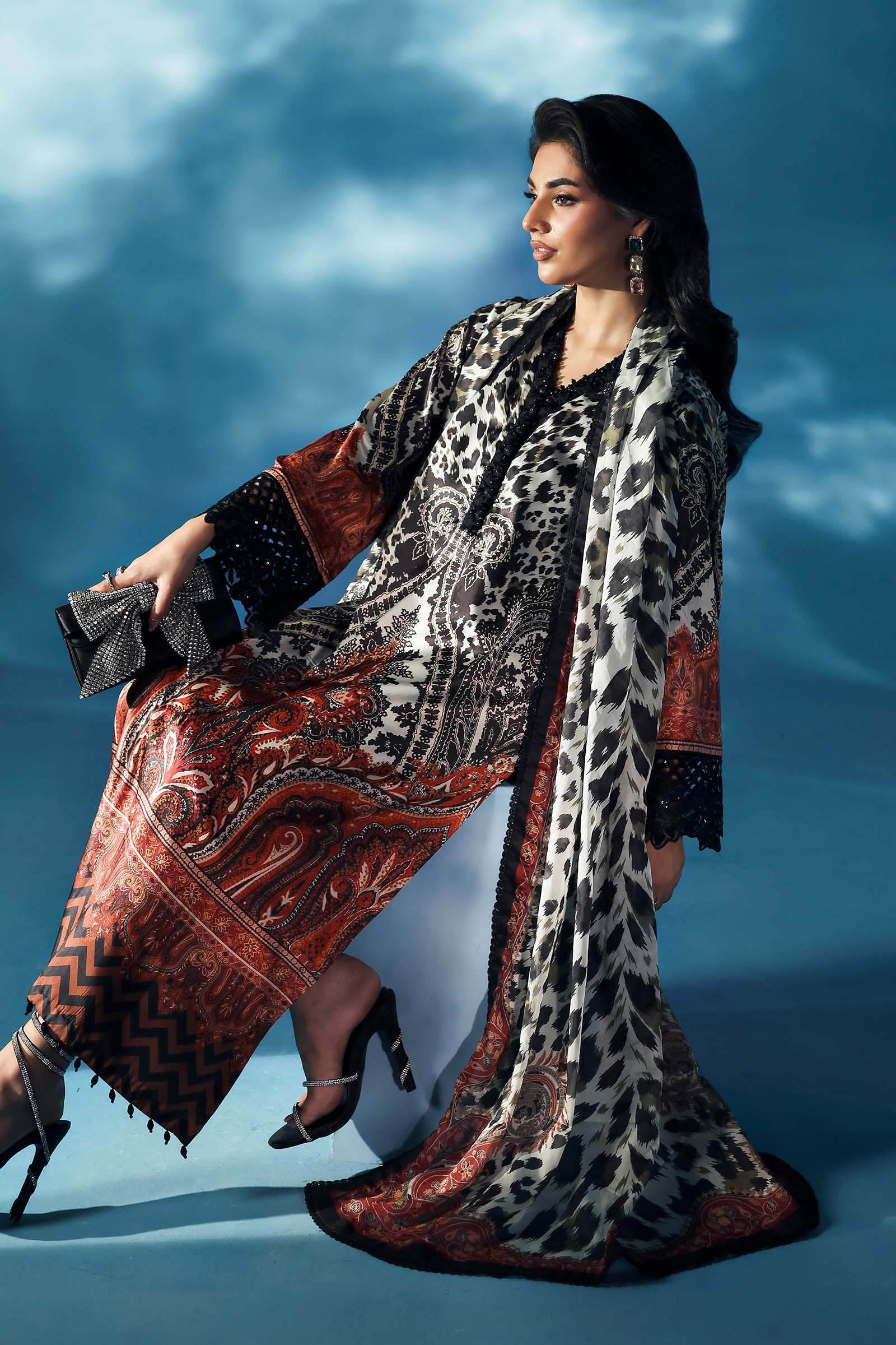 Maria.B Embroidered Satin Silk Suit 3 Pc Unstitched MPS-W25-05 - Image 3