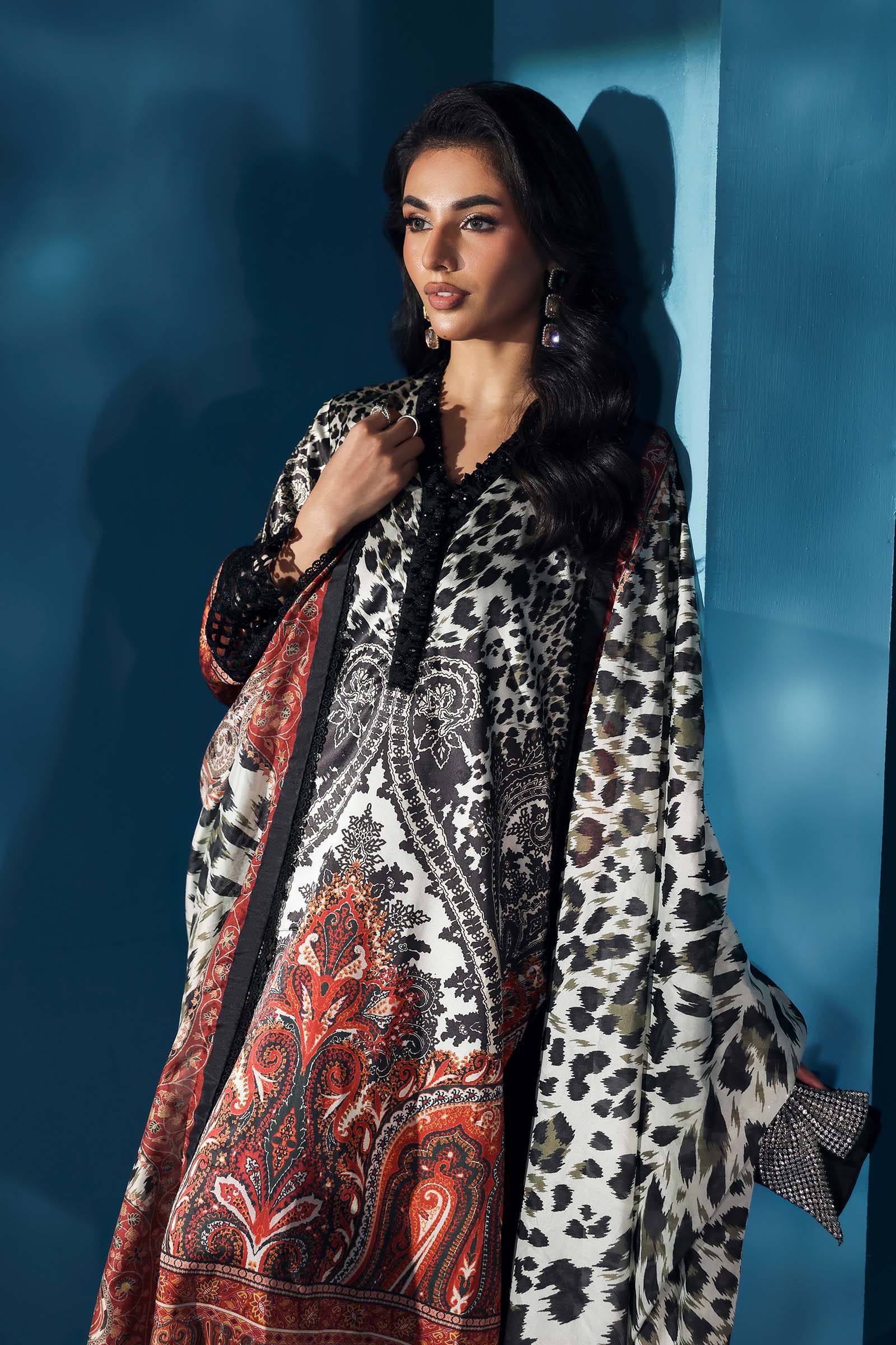 Maria.B Embroidered Satin Silk Suit 3 Pc Unstitched MPS-W25-05 - Image 4