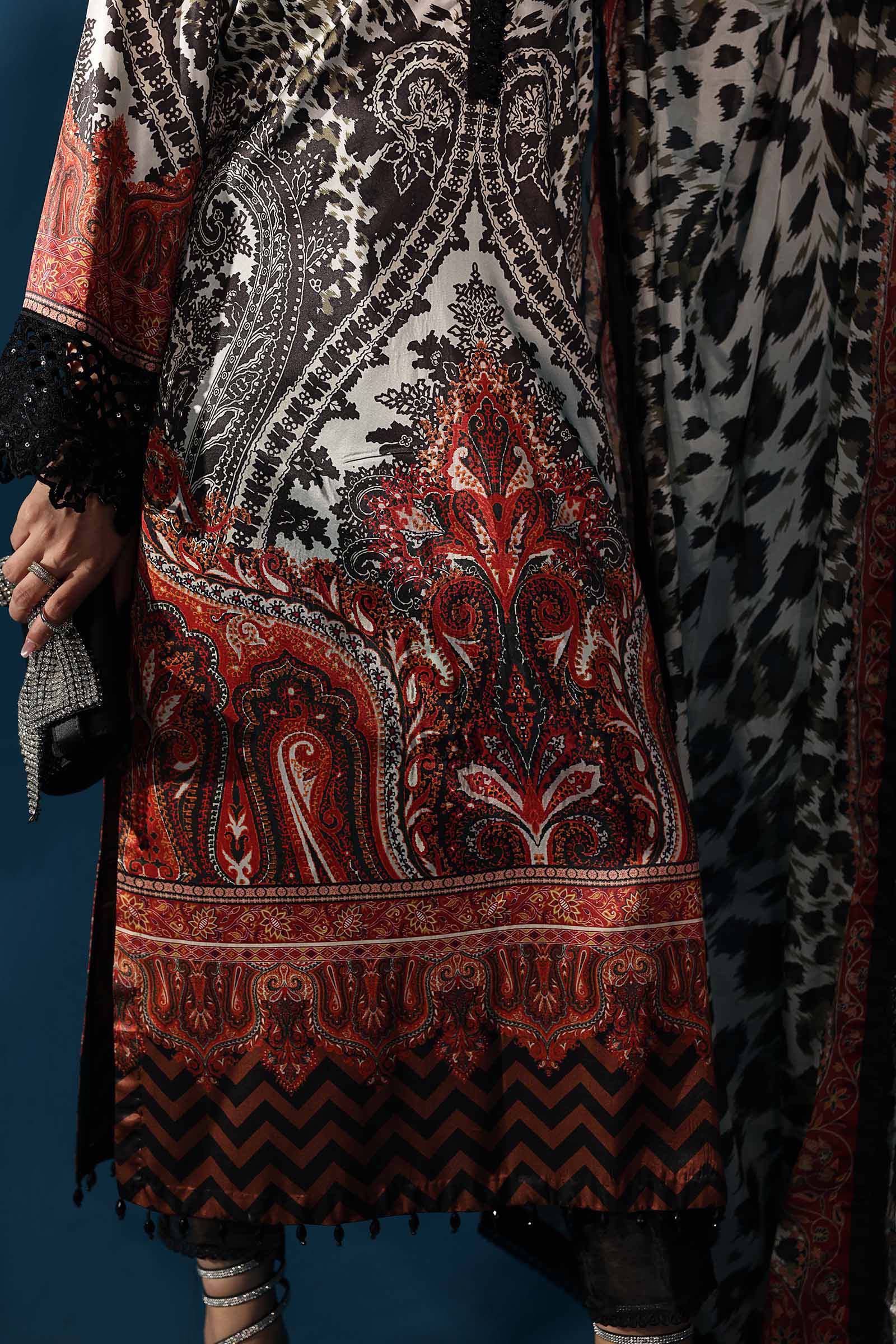 Maria.B Embroidered Satin Silk Suit 3 Pc Unstitched MPS-W25-05 - Image 5
