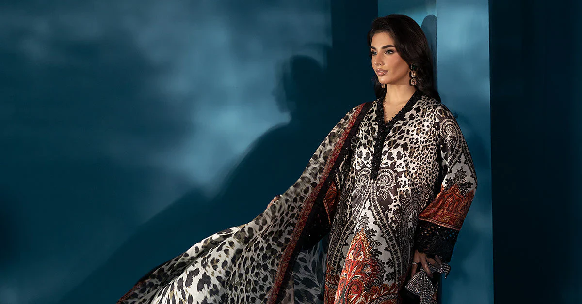 Maria.B Embroidered Satin Silk Suit 3 Pc Unstitched MPS-W25-05 - Image 8