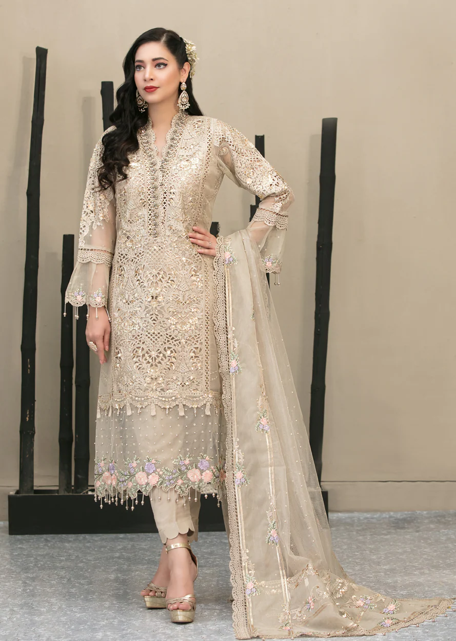 Maria.B Festive Embroidered Organza Collection 3 Pieces Unstitched Skin - Image 3
