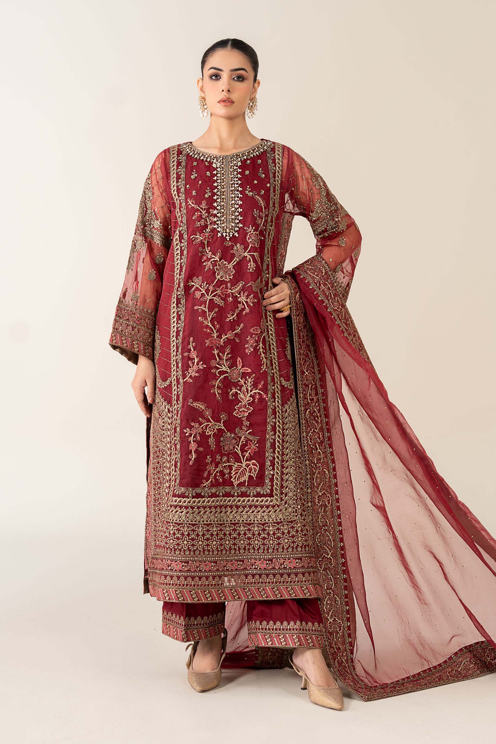Maria.B Luxry Raw Silk Hand Embellishment Suit SF-PF26-08 Maroon
