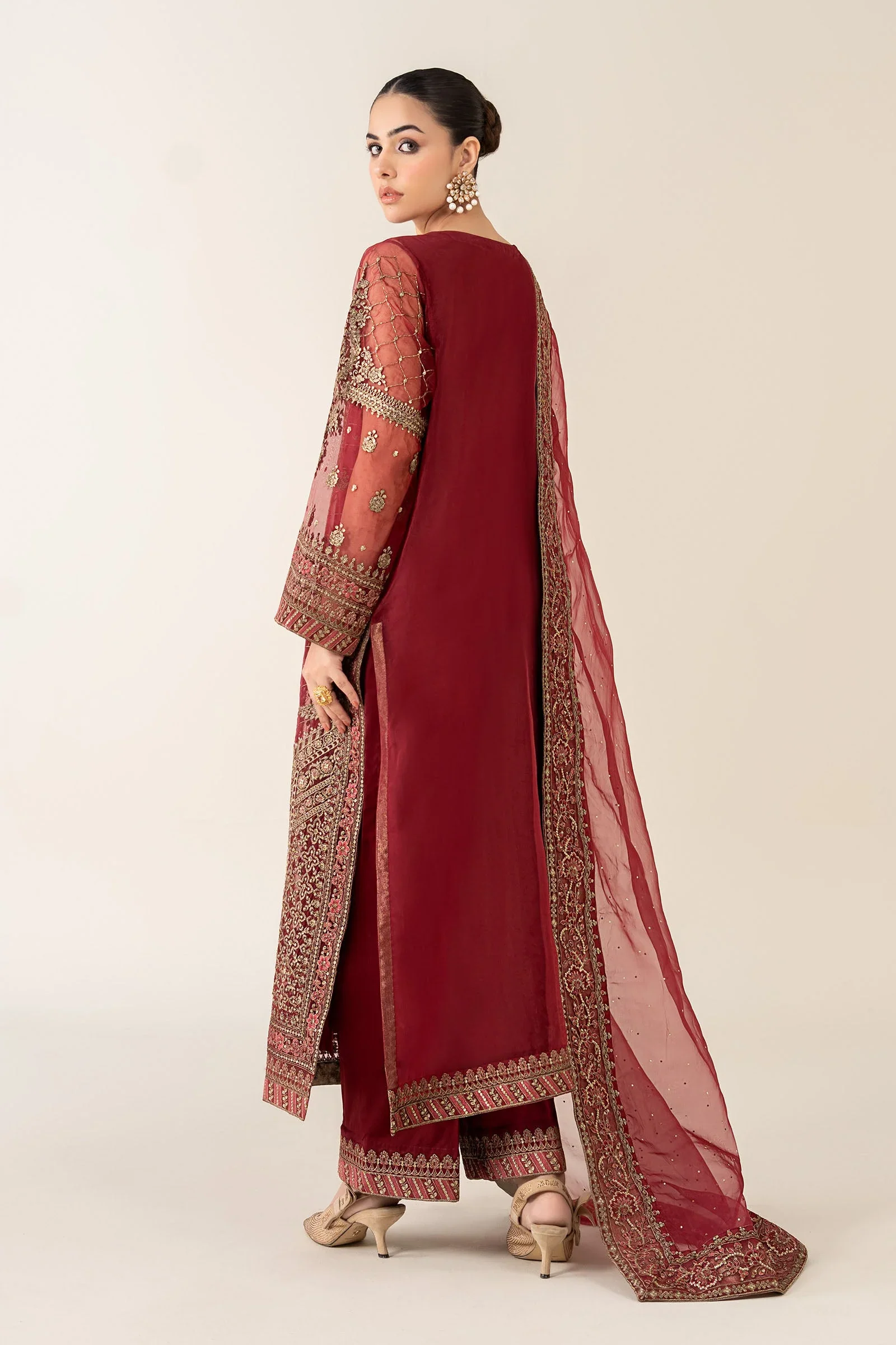Maria.B Luxry Raw Silk Hand Embellishment Suit SF-PF26-08 Maroon - Image 2