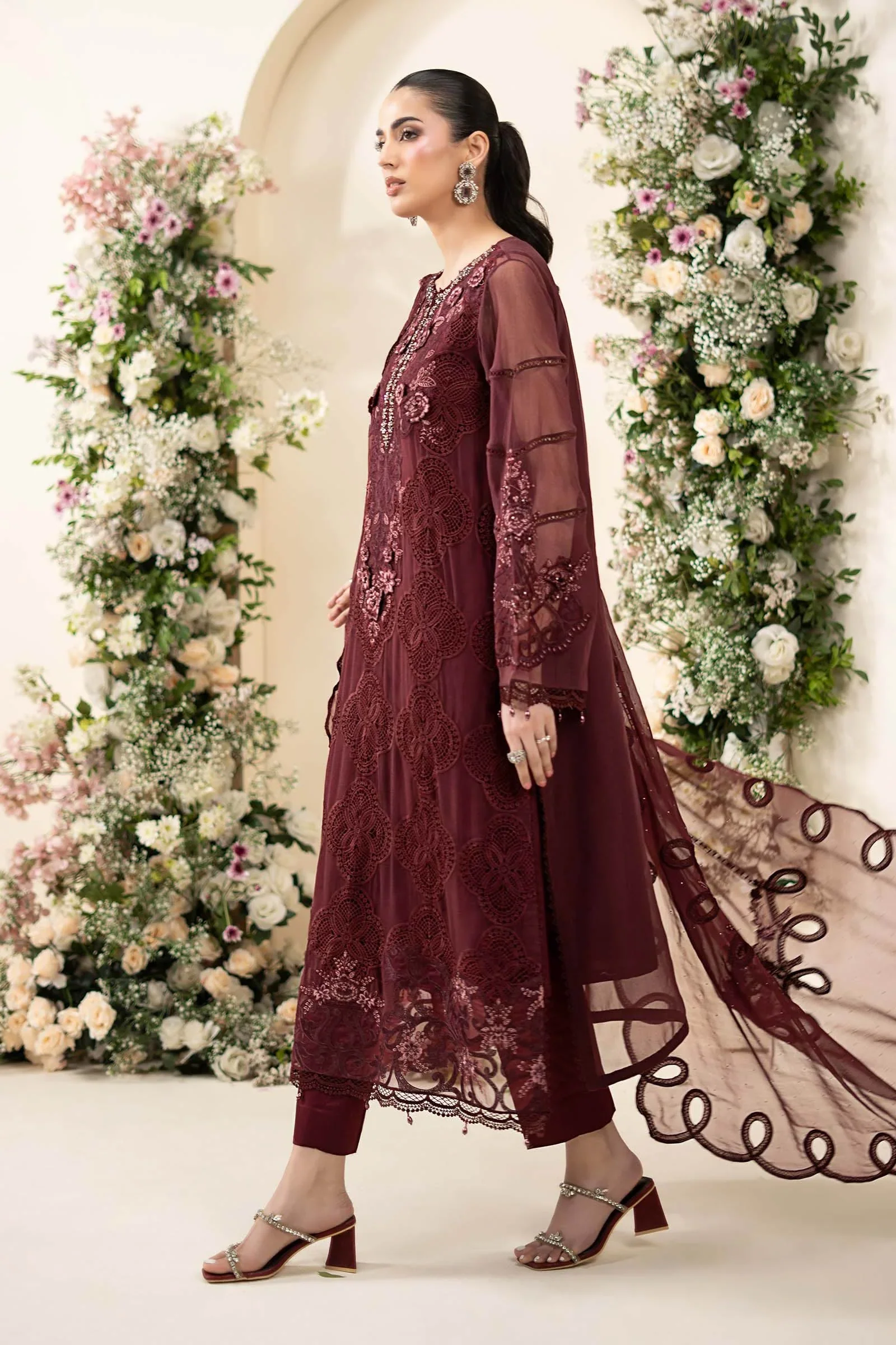 Maria.B Luxury Chiffon Embroidered Collection MCS-26-108-Burgundy - Image 2