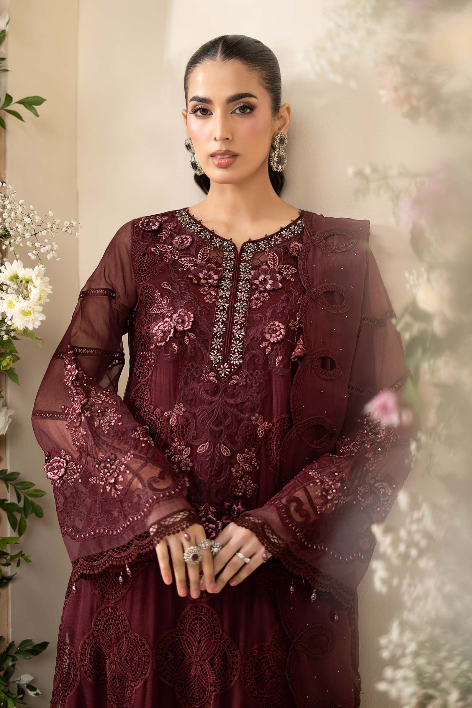 Maria.B Luxury Chiffon Embroidered Collection MCS-26-108-Burgundy - Image 3