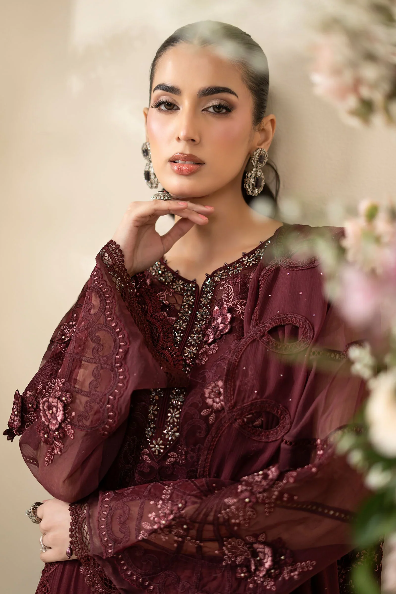 Maria.B Luxury Chiffon Embroidered Collection MCS-26-108-Burgundy - Image 4