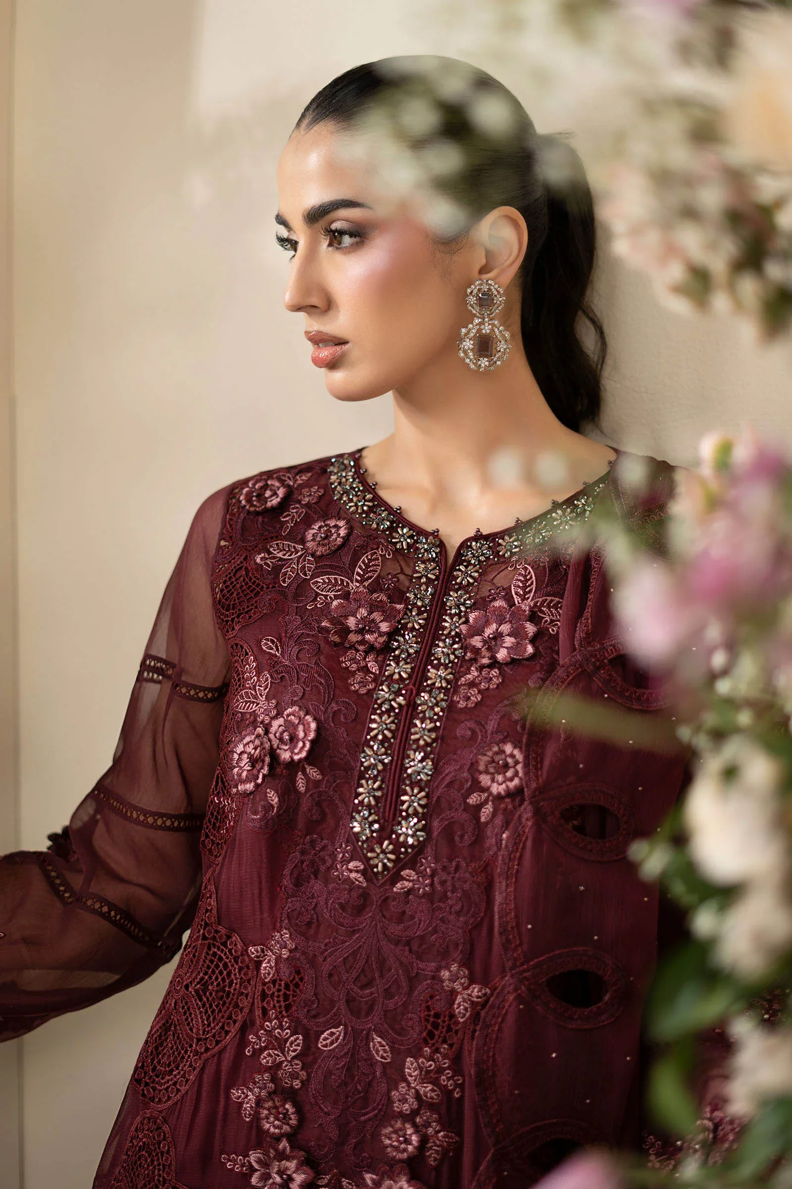 Maria.B Luxury Chiffon Embroidered Collection MCS-26-108-Burgundy - Image 5