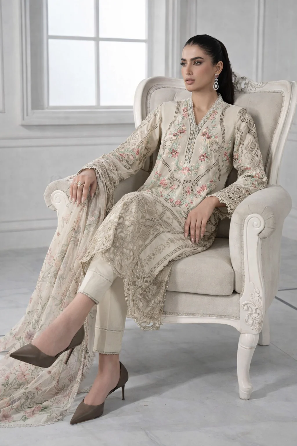 Maria.B Luxury Lawn Embroidered 3 Piece Unstitched DS-2514-B Eid Collection - Image 4