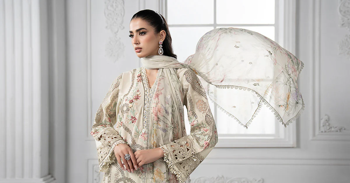Maria.B Luxury Lawn Embroidered 3 Piece Unstitched DS-2514-B Eid Collection - Image 8