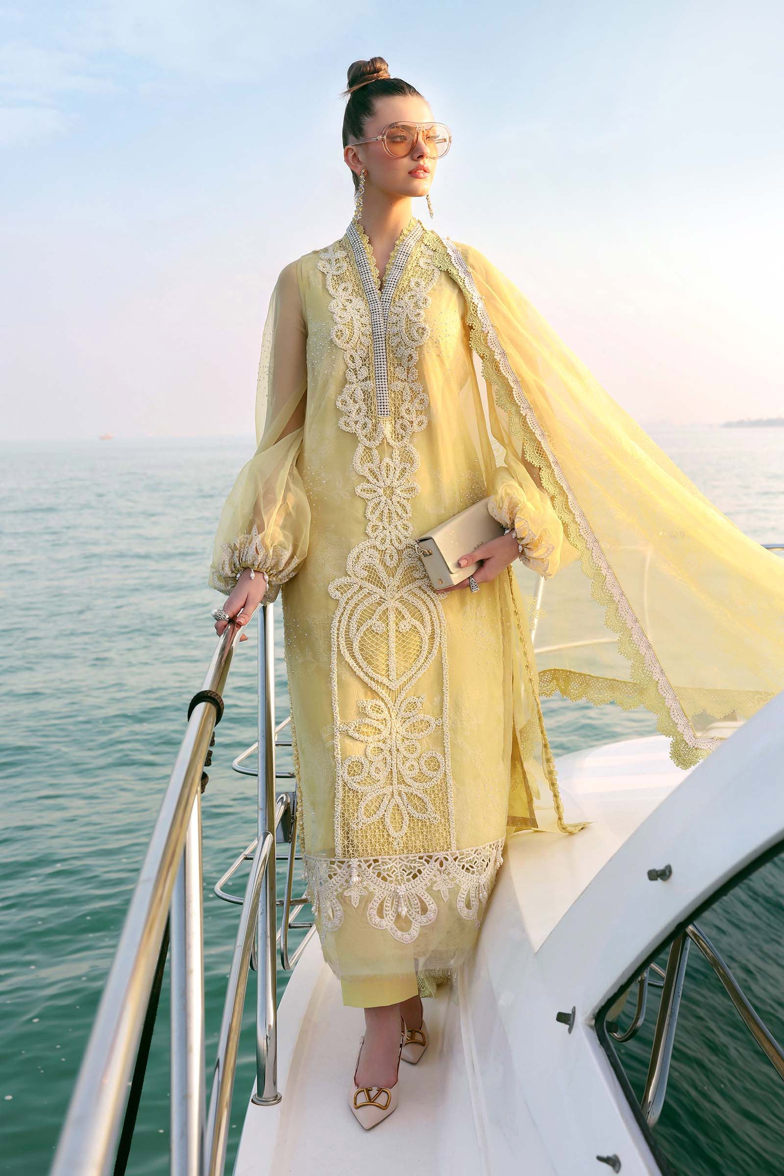 Maria.B Luxury Lawn Unstitched Embroidered 3Pc Suit D-2604-A Golden Aura