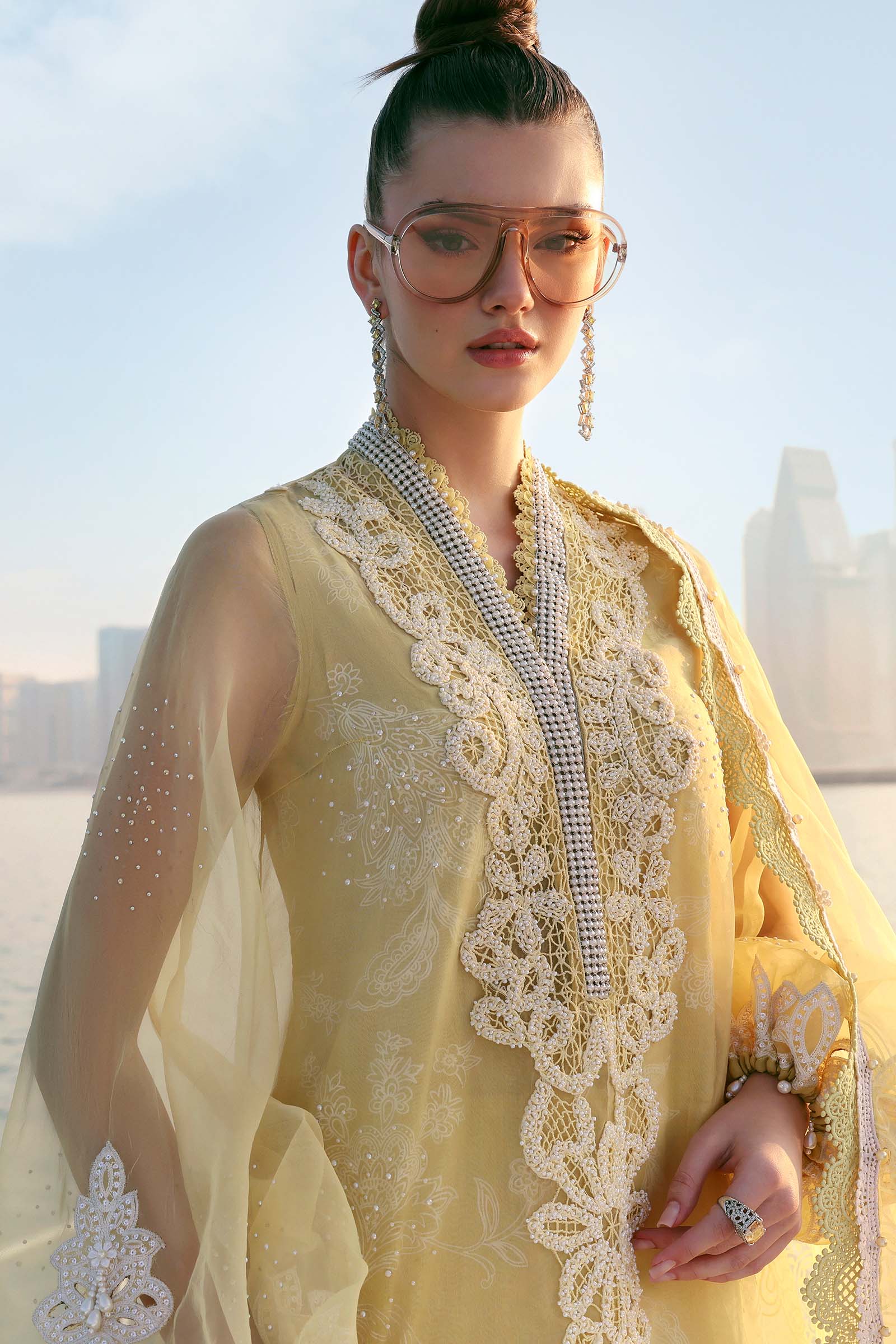 Maria.B Luxury Lawn Unstitched Embroidered 3Pc Suit D-2604-A Golden Aura - Image 10