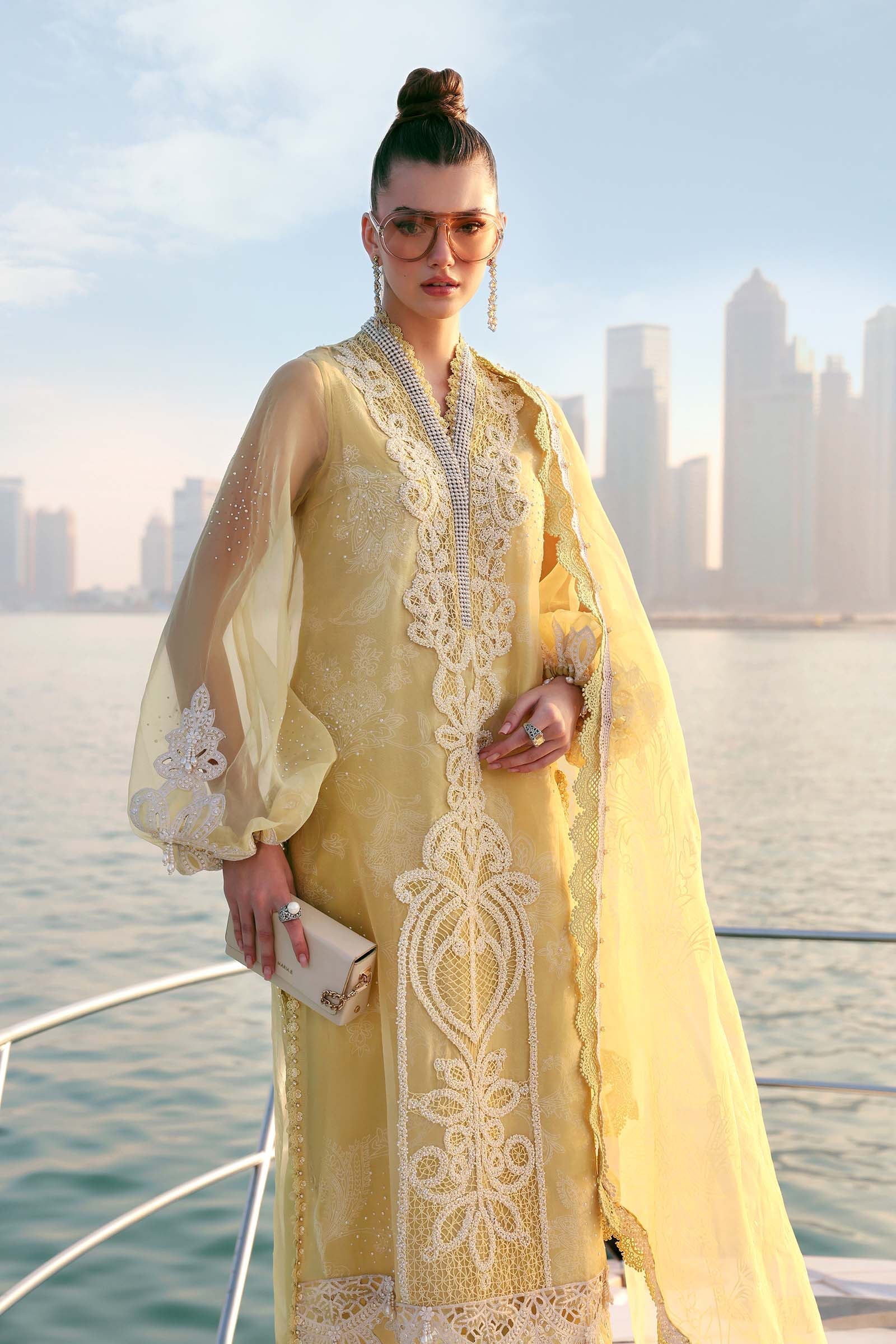 Maria.B Luxury Lawn Unstitched Embroidered 3Pc Suit D-2604-A Golden Aura - Image 2