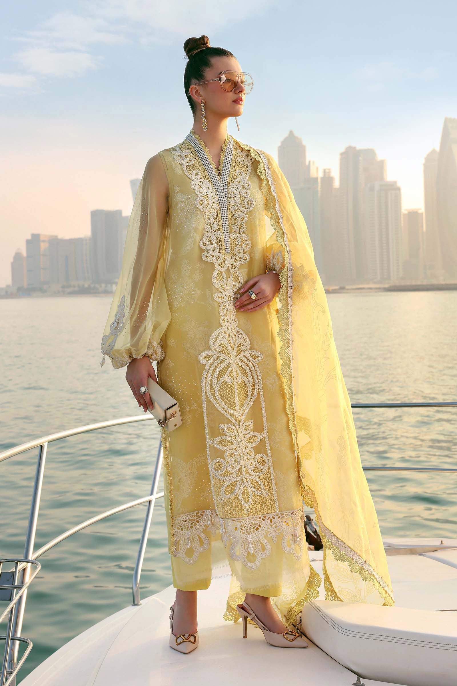Maria.B Luxury Lawn Unstitched Embroidered 3Pc Suit D-2604-A Golden Aura - Image 3
