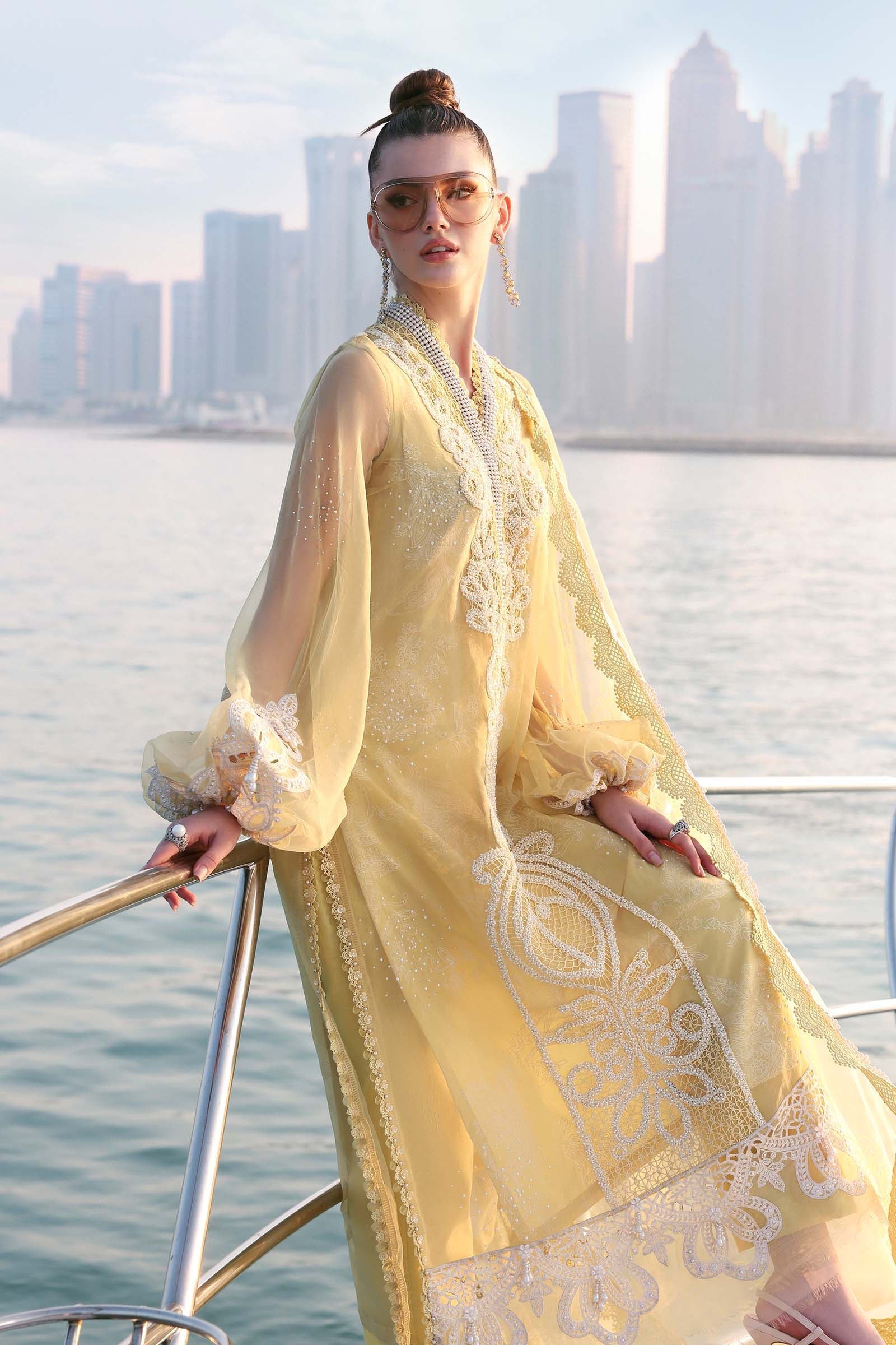 Maria.B Luxury Lawn Unstitched Embroidered 3Pc Suit D-2604-A Golden Aura - Image 4