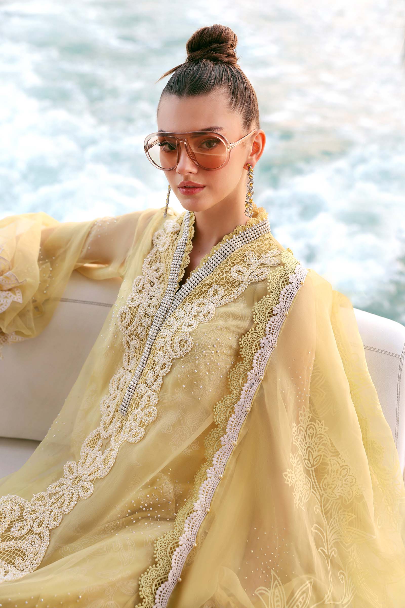 Maria.B Luxury Lawn Unstitched Embroidered 3Pc Suit D-2604-A Golden Aura - Image 5