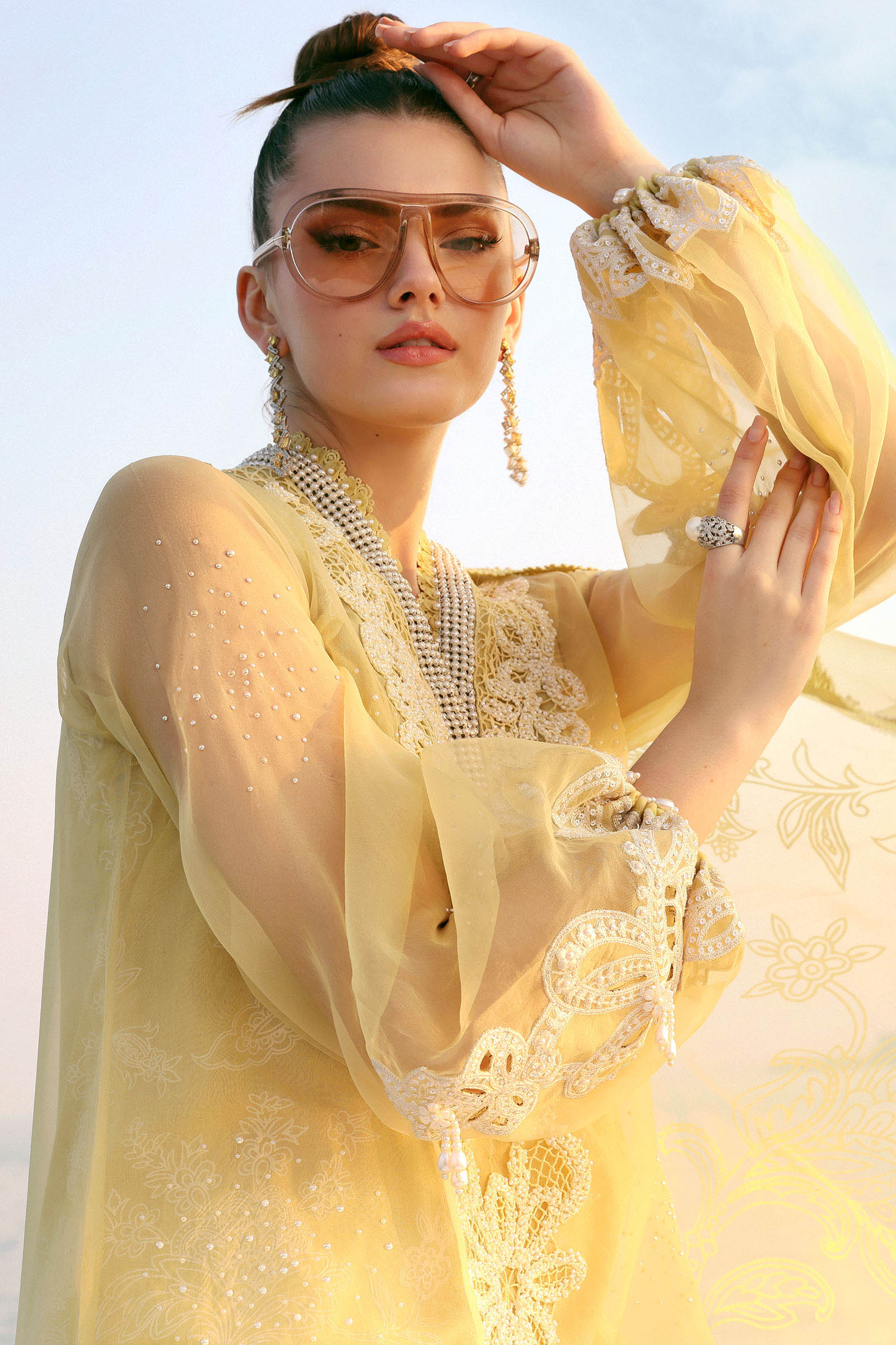 Maria.B Luxury Lawn Unstitched Embroidered 3Pc Suit D-2604-A Golden Aura - Image 6