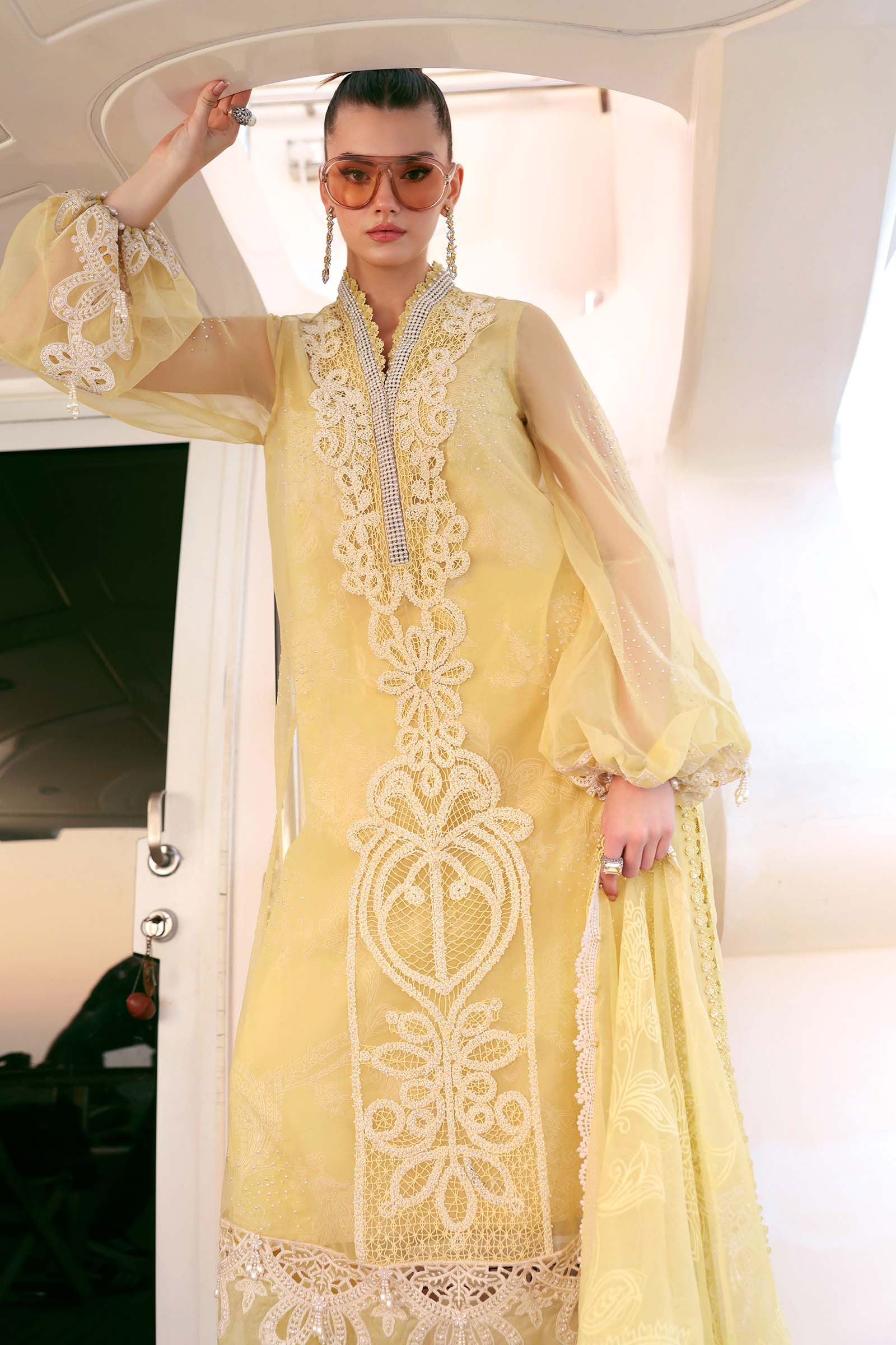 Maria.B Luxury Lawn Unstitched Embroidered 3Pc Suit D-2604-A Golden Aura - Image 7
