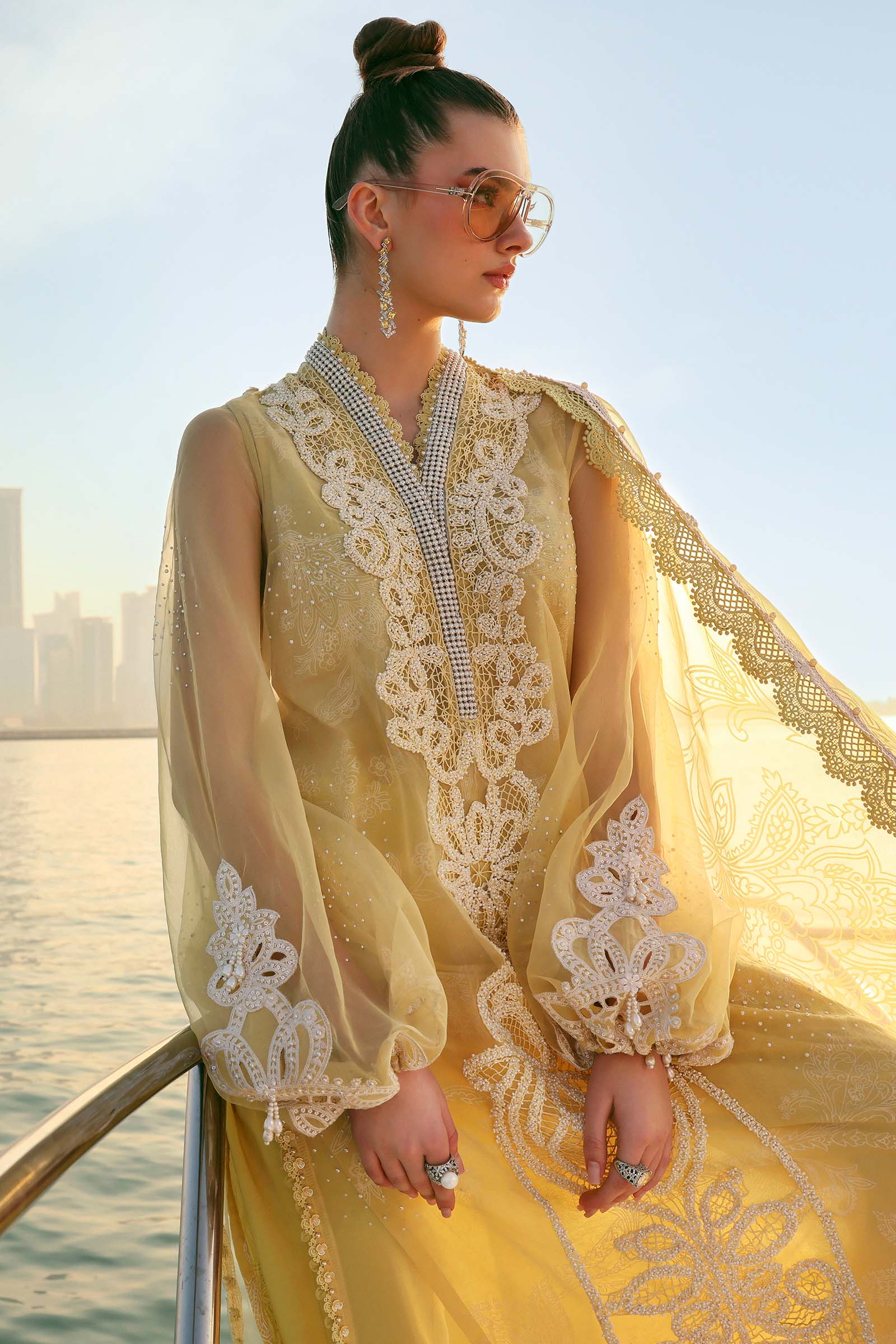 Maria.B Luxury Lawn Unstitched Embroidered 3Pc Suit D-2604-A Golden Aura - Image 8