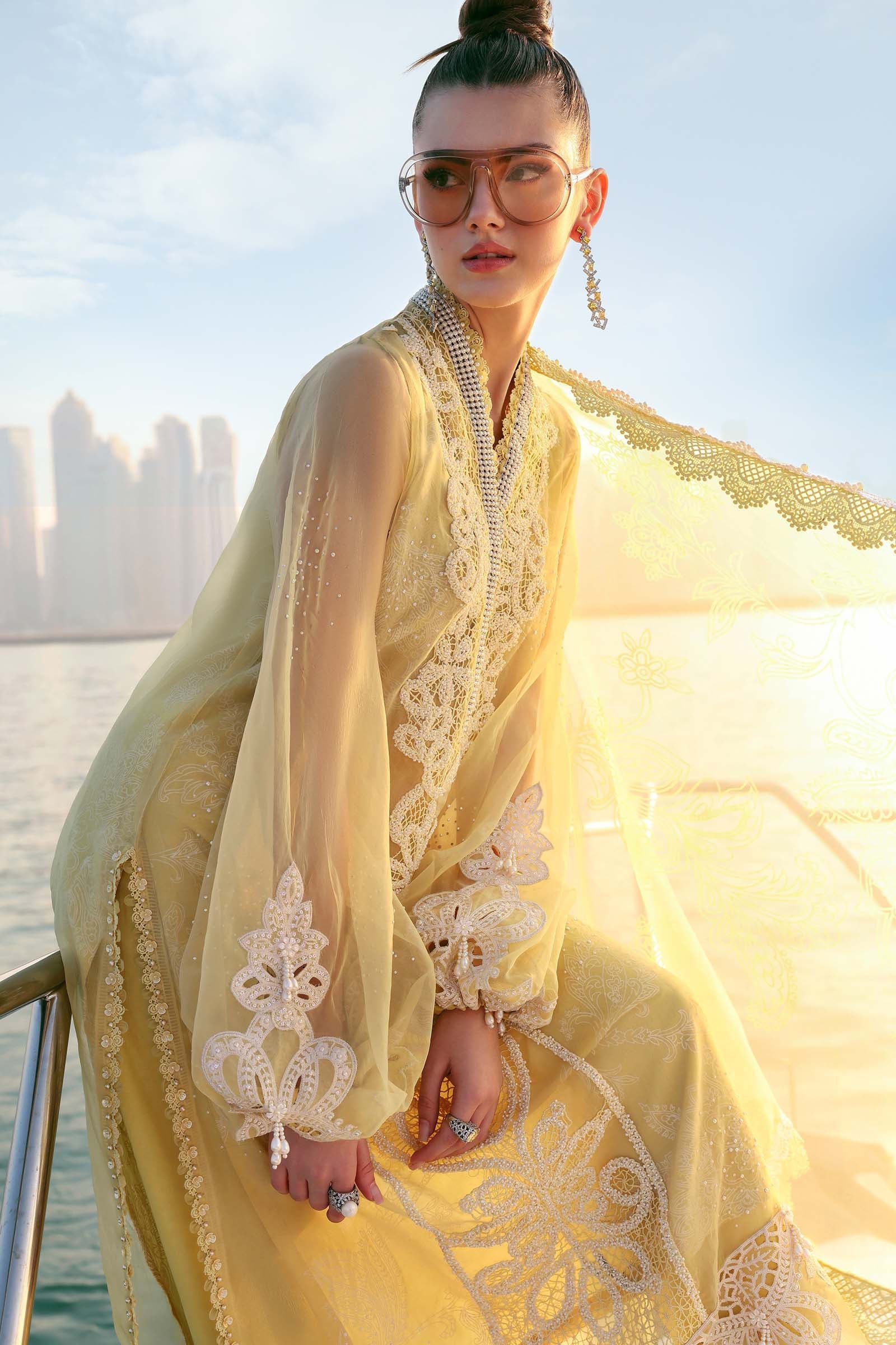 Maria.B Luxury Lawn Unstitched Embroidered 3Pc Suit D-2604-A Golden Aura - Image 9