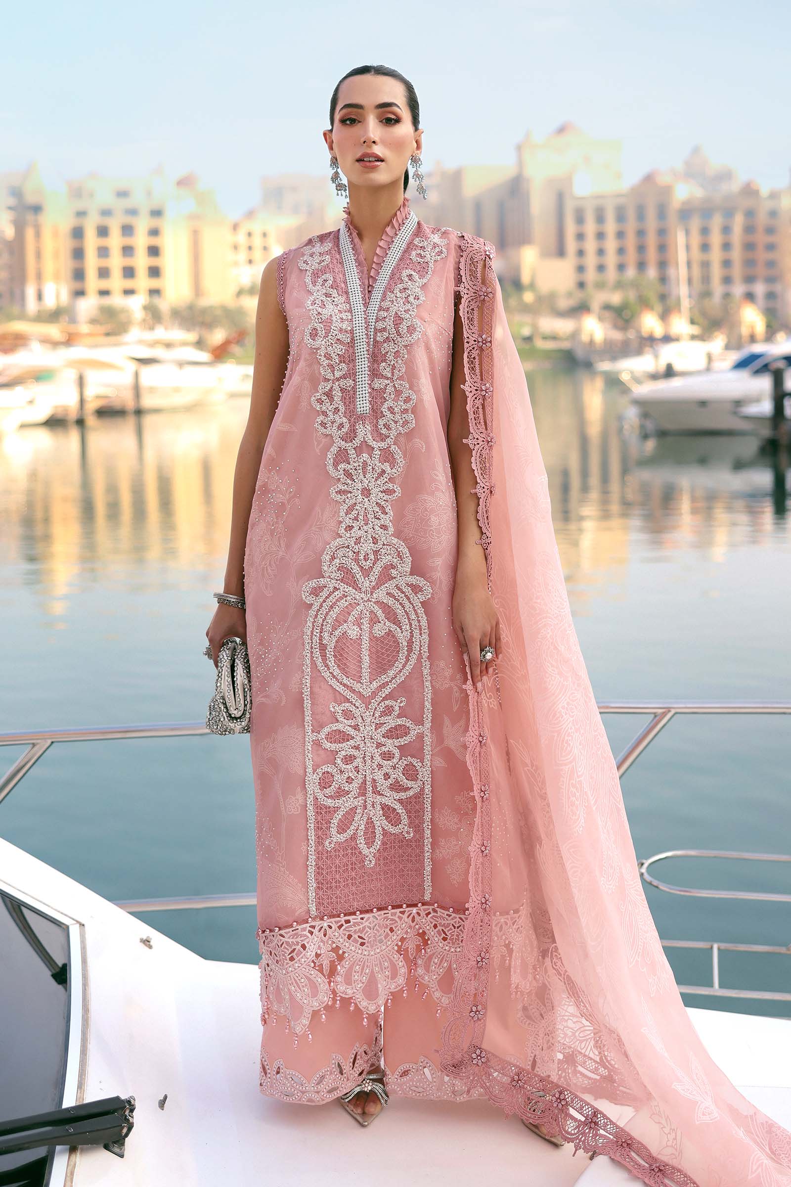 Maria.B Luxury Lawn Unstitched Embroidered 3Pc Suit D-2604-B Rose Mirage