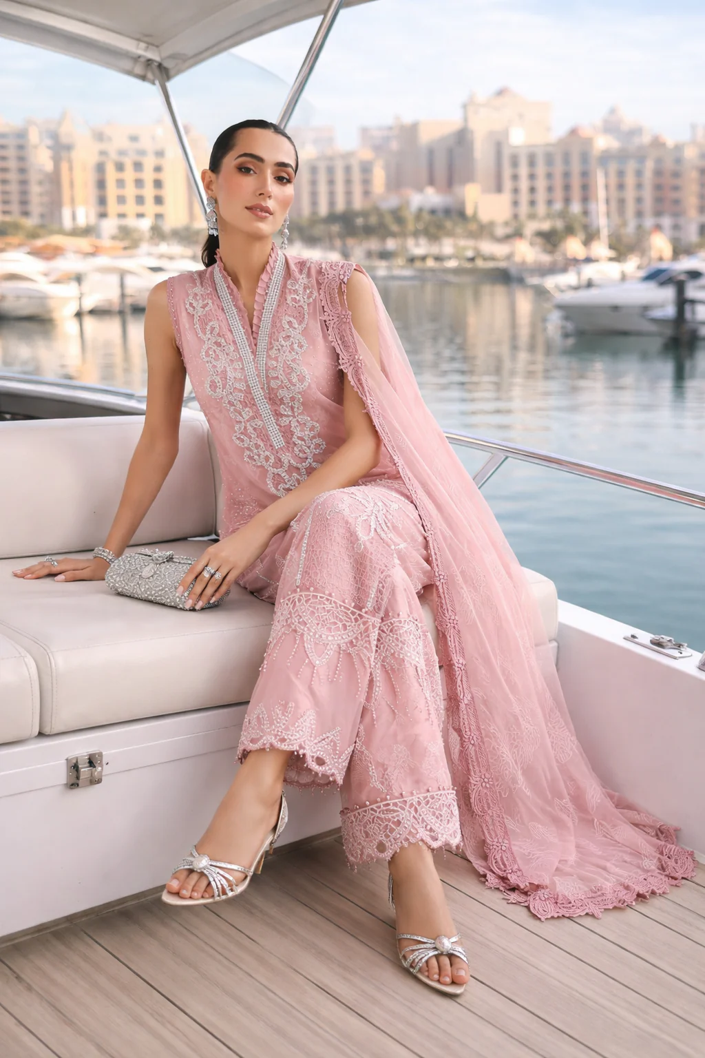 Maria.B Luxury Lawn Unstitched Embroidered 3Pc Suit D-2604-B Rose Mirage - Image 2