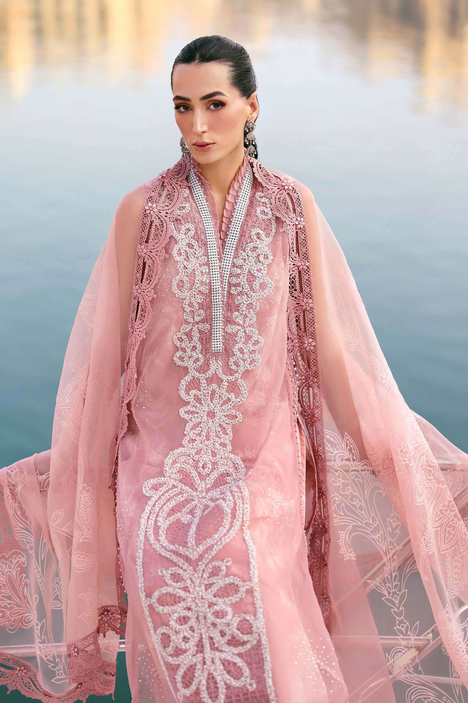 Maria.B Luxury Lawn Unstitched Embroidered 3Pc Suit D-2604-B Rose Mirage - Image 5