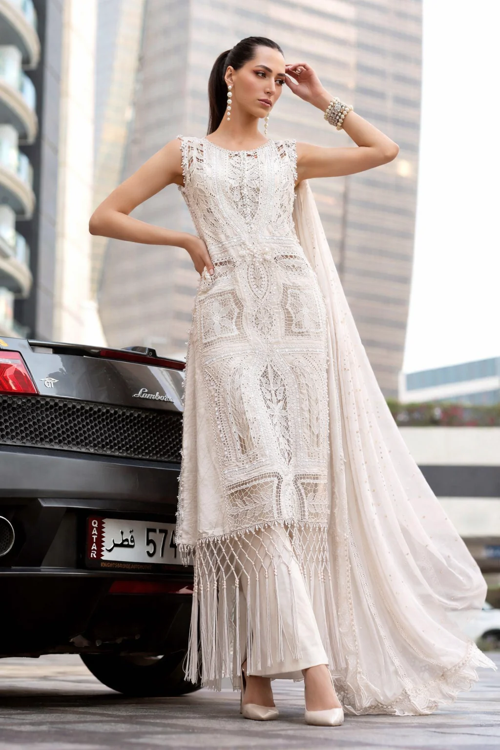 Maria.B Luxury Lawn Unstitched Embroidered 3Pc Suit D-2608-A White - Image 3