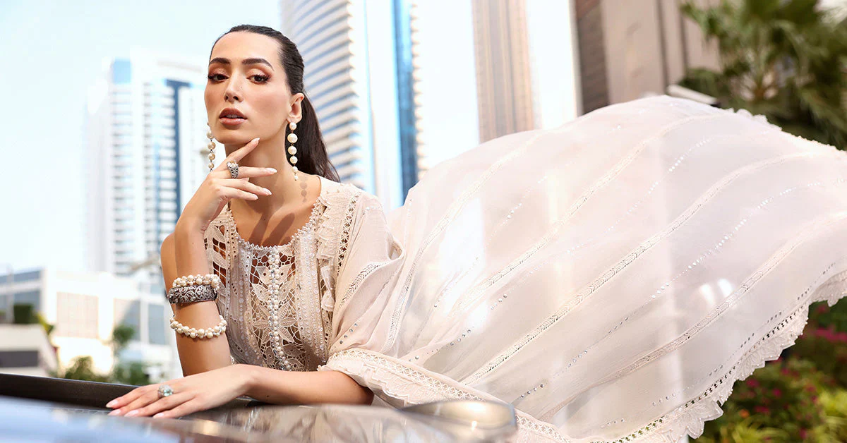 Maria.B Luxury Lawn Unstitched Embroidered 3Pc Suit D-2608-A White - Image 6
