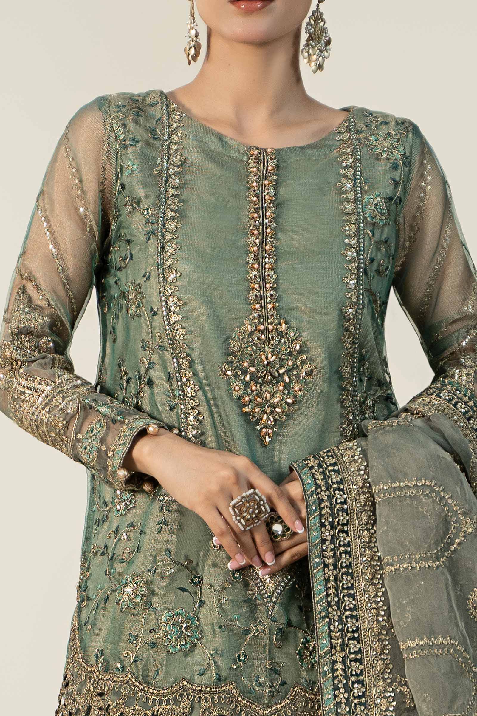 Maria.B Luxury Organza Embroidered Unstitched 3 Piece - SF-W24-24-Teal-Ex - Image 2