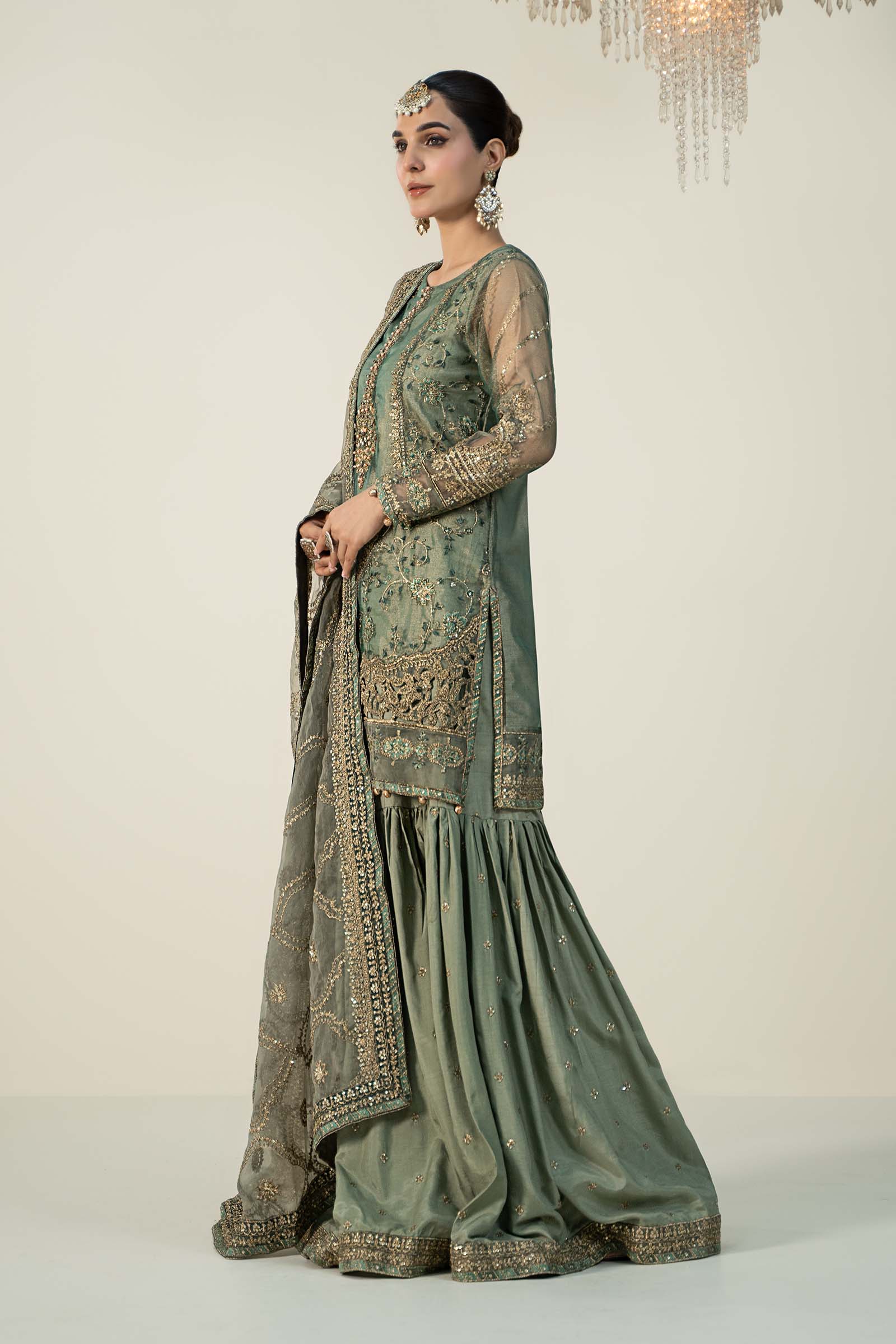 Maria.B Luxury Organza Embroidered Unstitched 3 Piece - SF-W24-24-Teal-Ex - Image 4