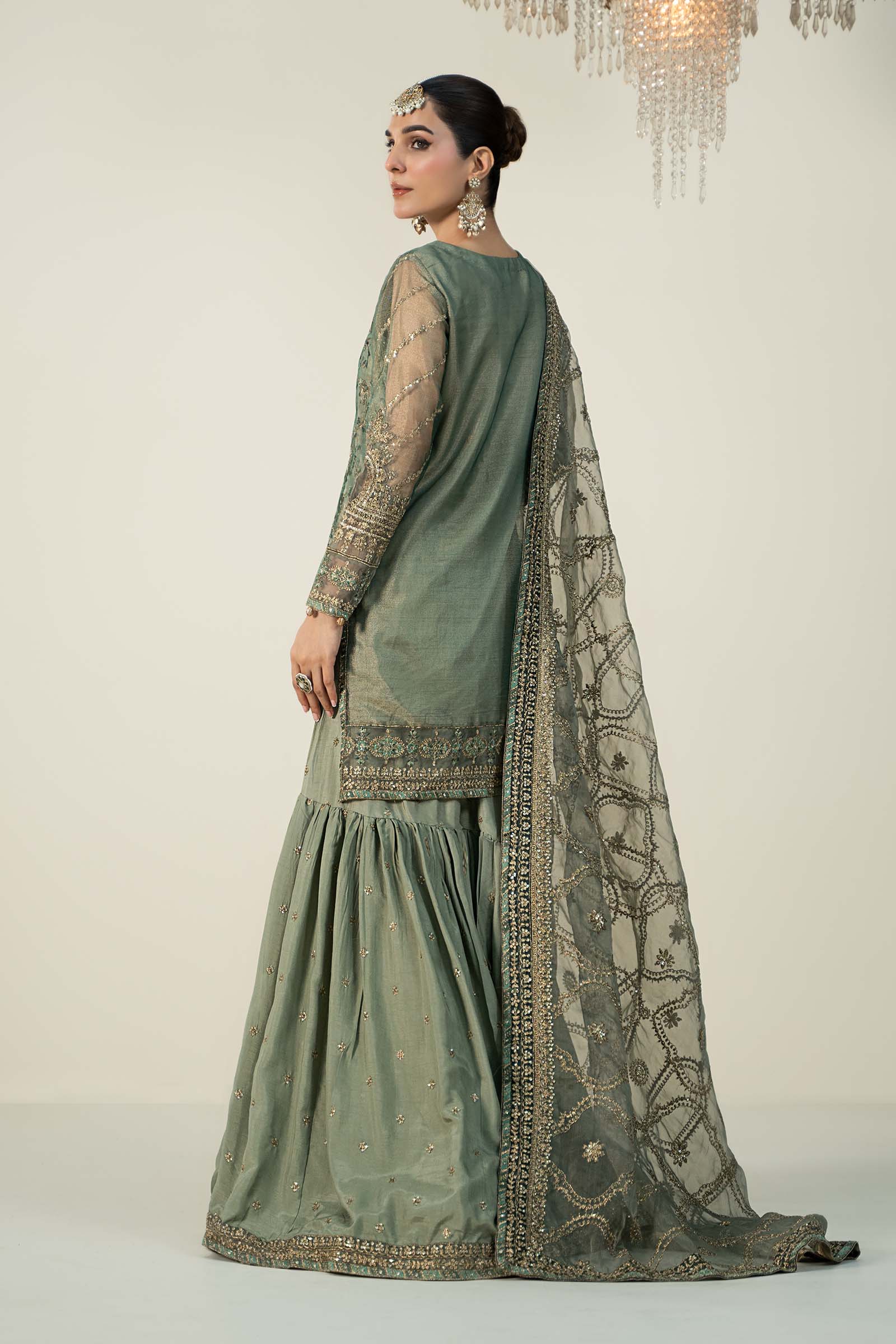 Maria.B Luxury Organza Embroidered Unstitched 3 Piece - SF-W24-24-Teal-Ex - Image 5