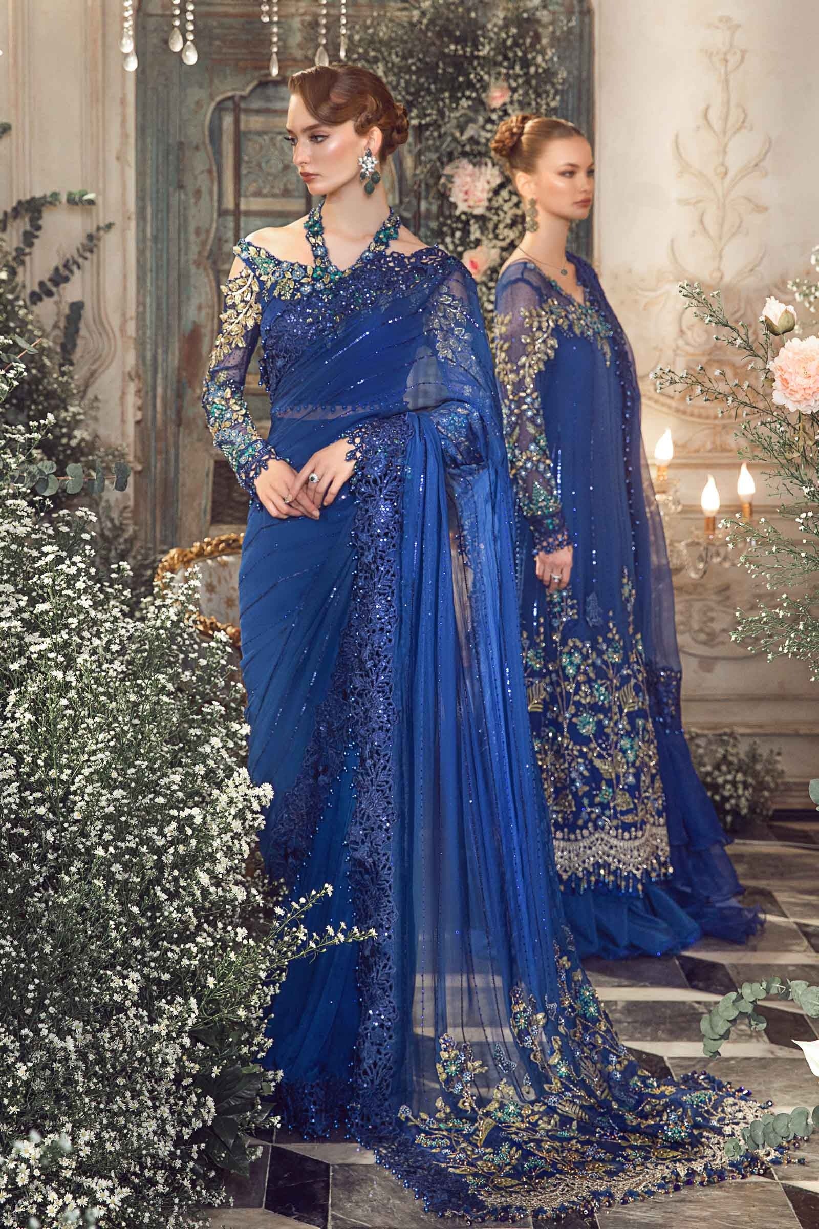 Maria.B - Luxury Pure Chiffon Embroidered 3 Piece Unstitched - Cobalt Blue BD-2704 - Image 3