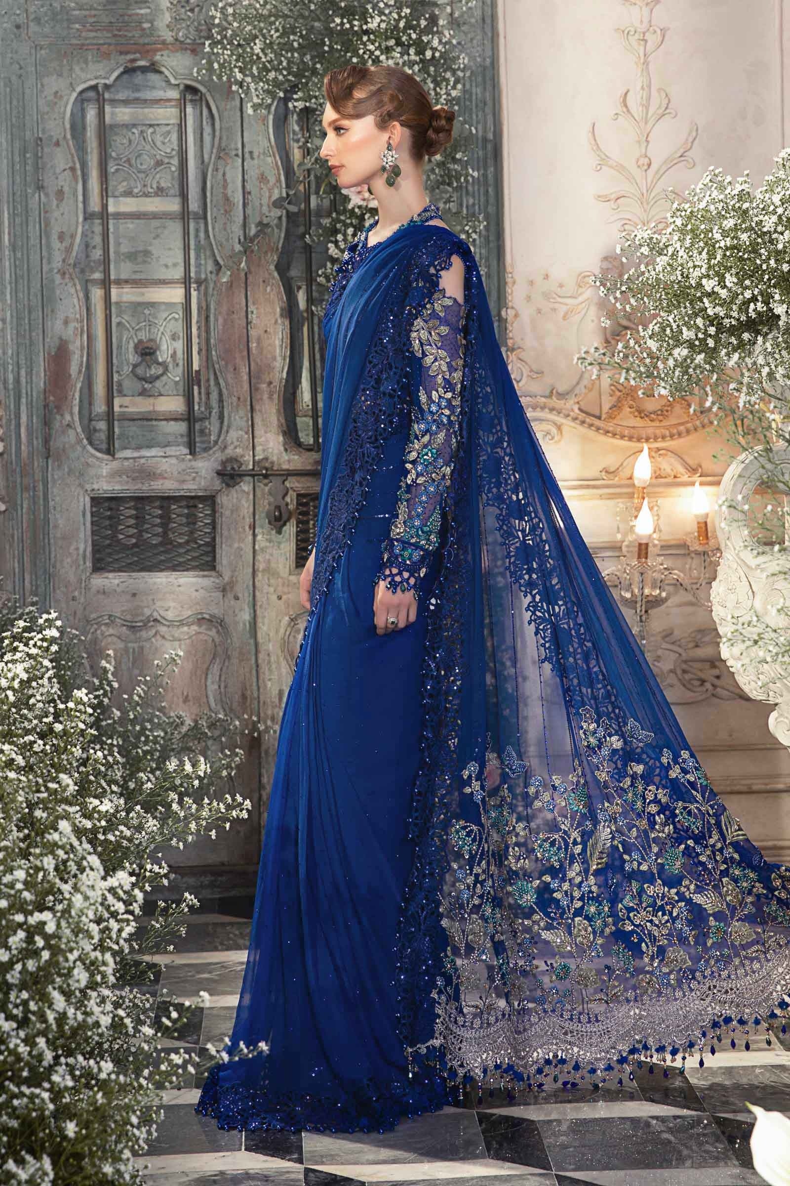 Maria.B - Luxury Pure Chiffon Embroidered 3 Piece Unstitched - Cobalt Blue BD-2704 - Image 5