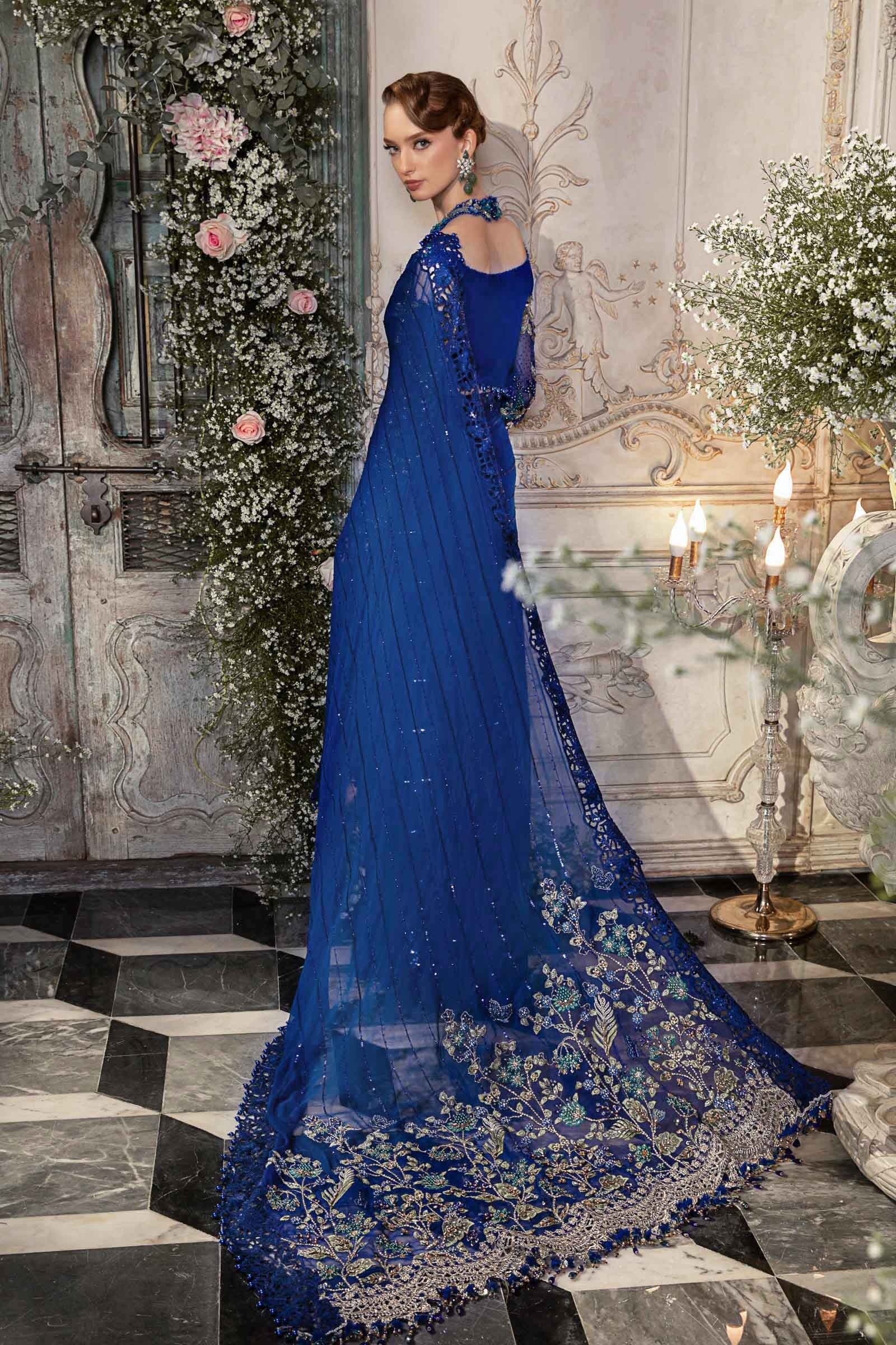 Maria.B - Luxury Pure Chiffon Embroidered 3 Piece Unstitched - Cobalt Blue BD-2704 - Image 8