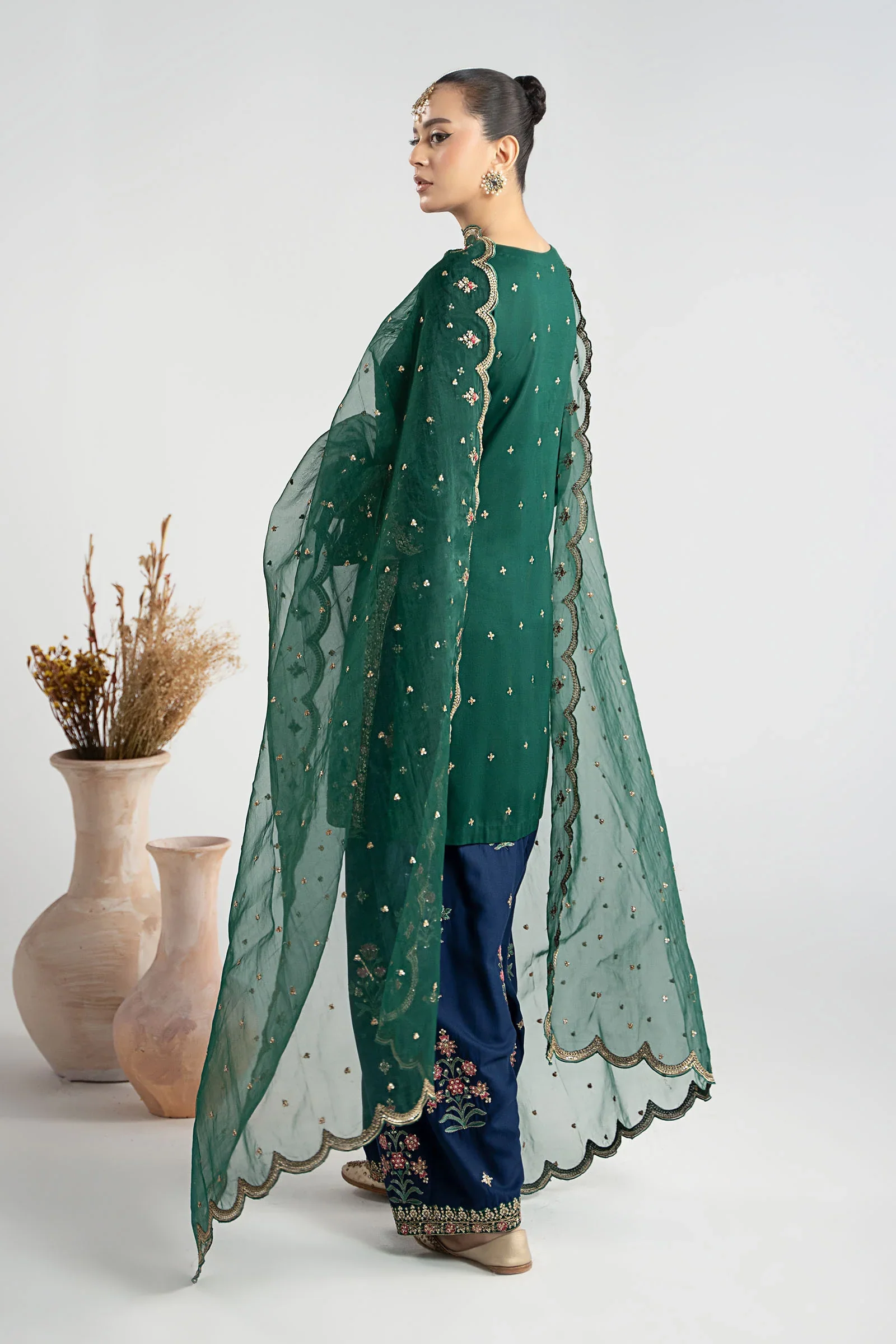 Maria.B Luxury Raw Silk Embroidered 3 Piece Unstitched Green - Image 2